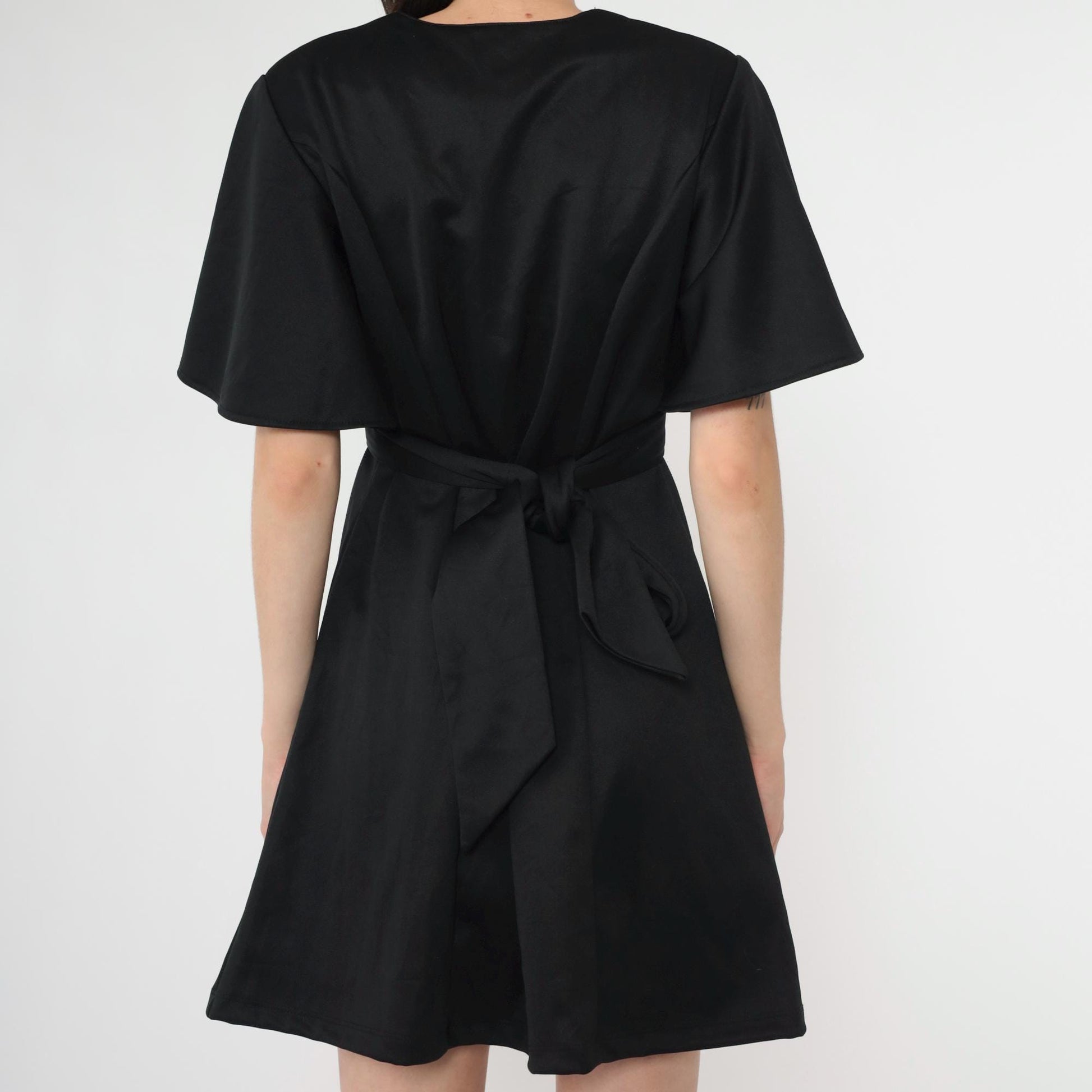 Y2K Black Babydoll Mini Dress Flutter Sleeve Empire Waist Small 6