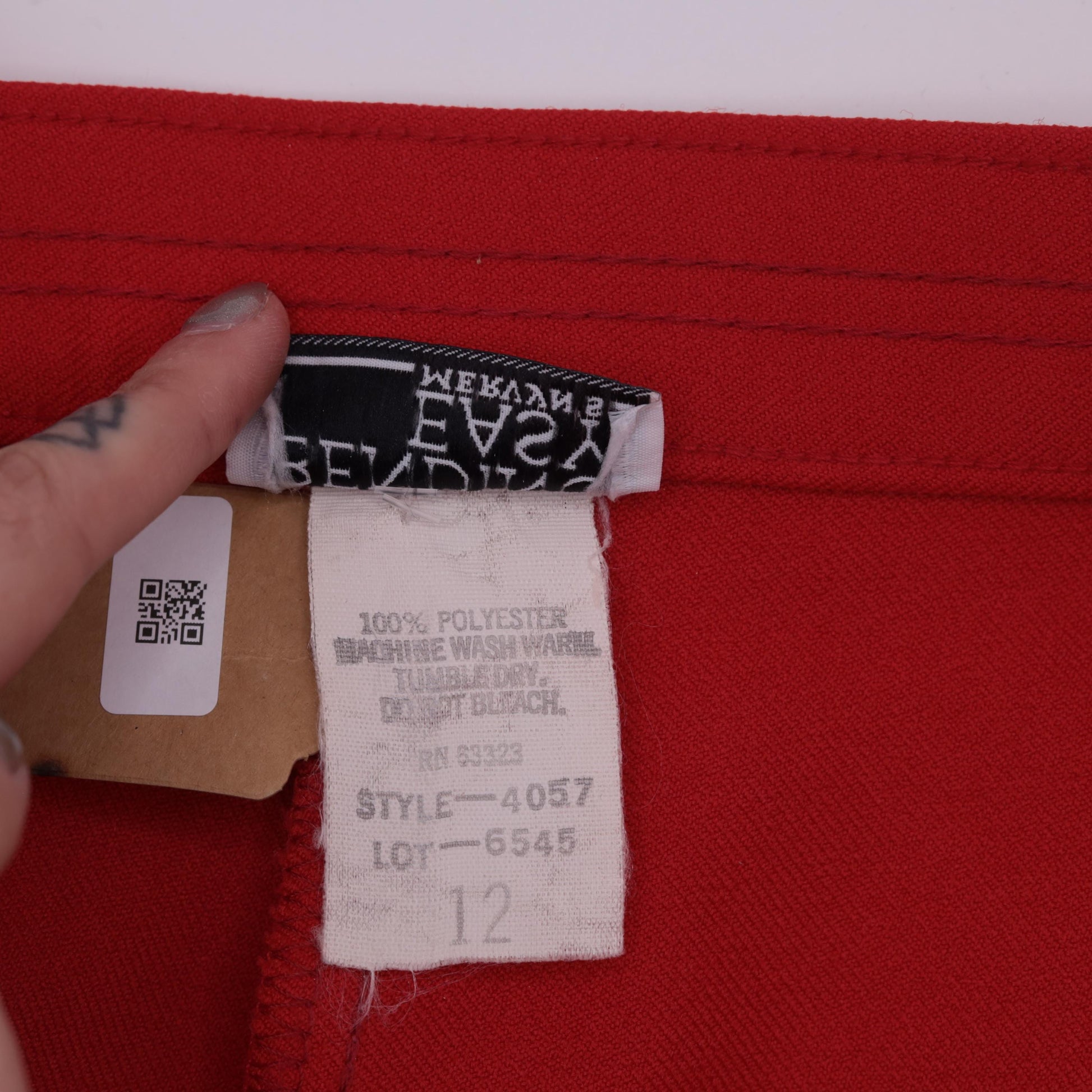 70s Red Straight Leg High Rise Trousers Polyester Vintage Medium