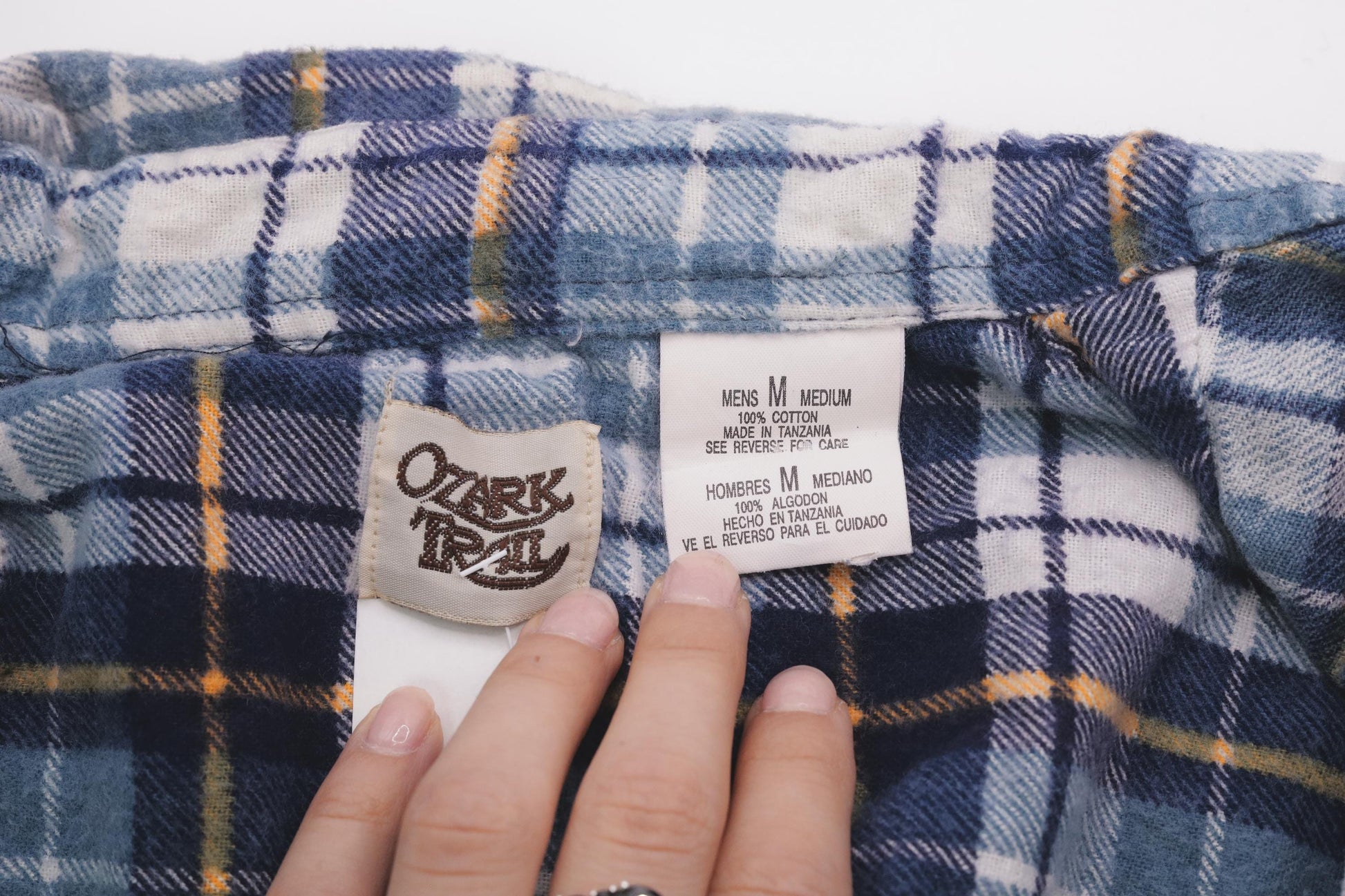 90s Ozark Trail Blue Plaid Flannel Shirt Cotton Button-Up Medium