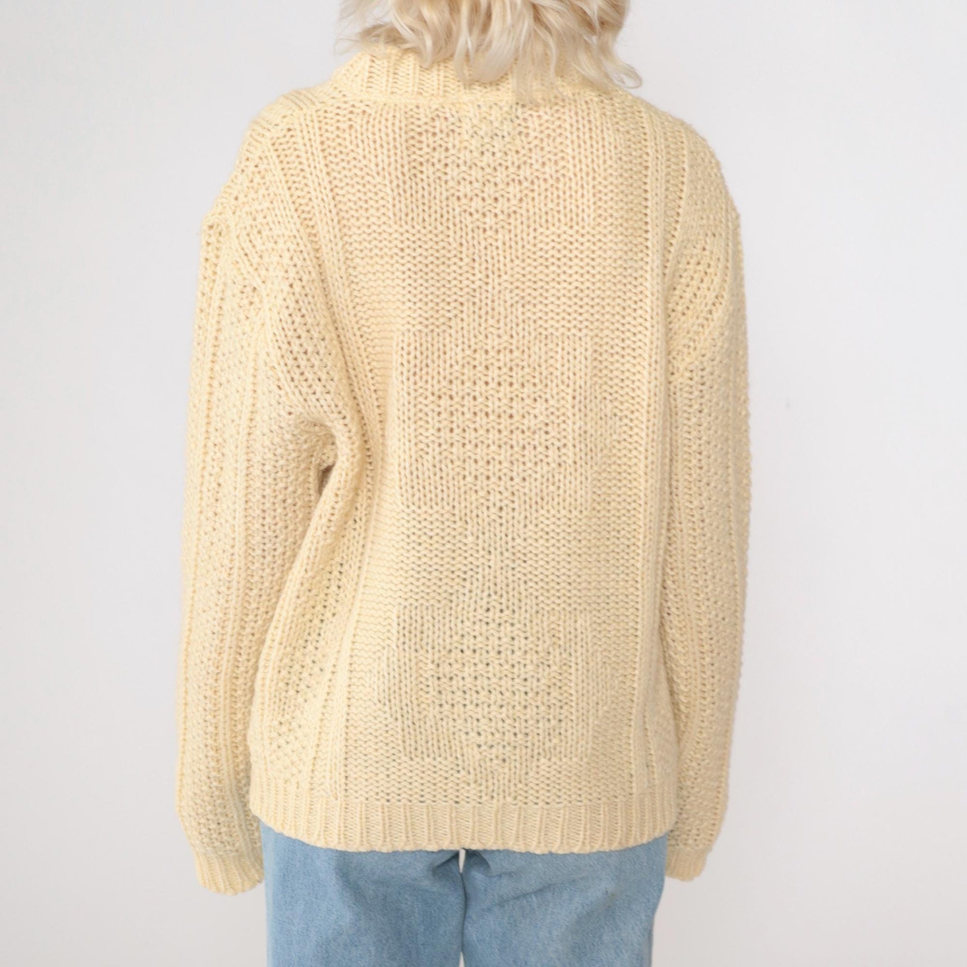 70s Inter Vale Wool Blend Sweater Cream Star Design Crewneck Large L