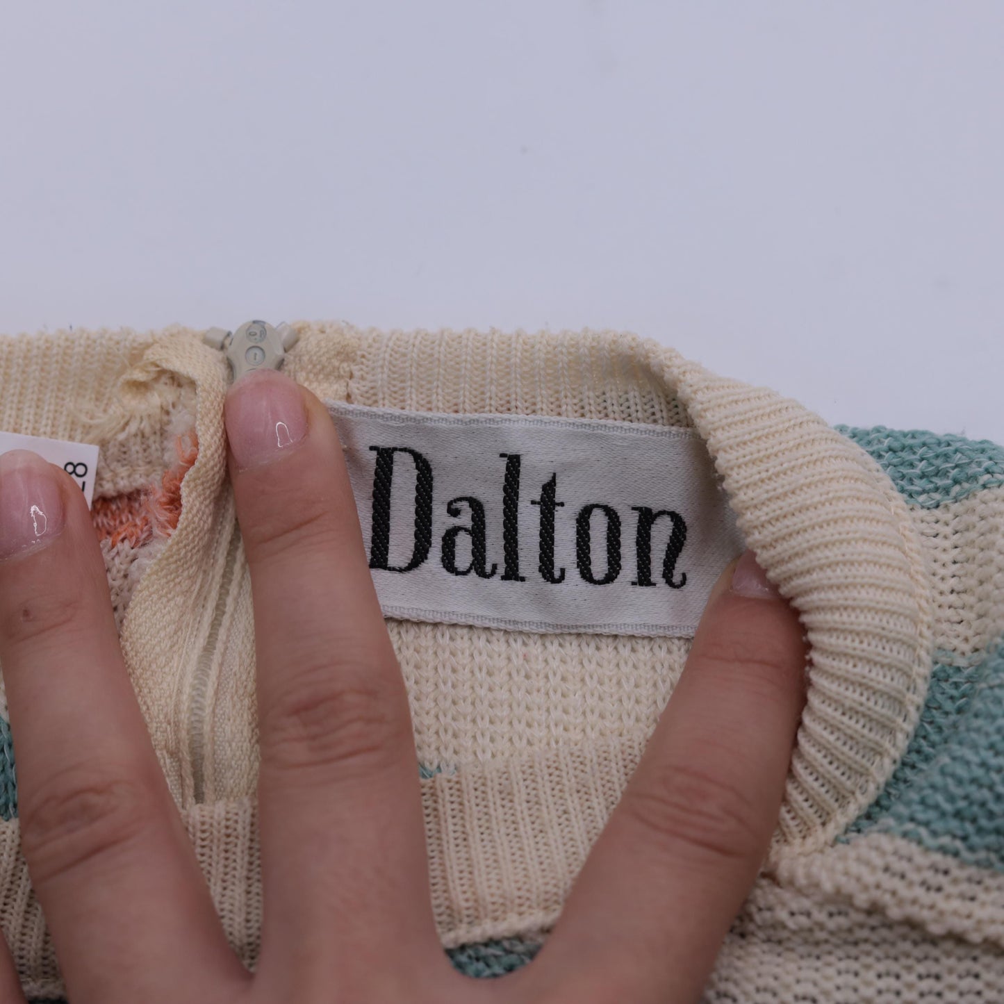 80s Dalton Striped Knit Sweater Raglan Pullover Cream Seafoam Peach Small