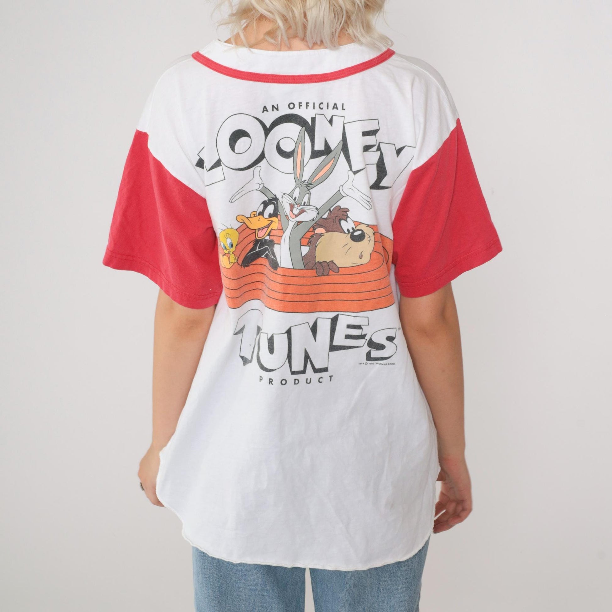 90s Looney Tunes Baseball Shirt Warner Bros Graphic Button Up Cotton Medium