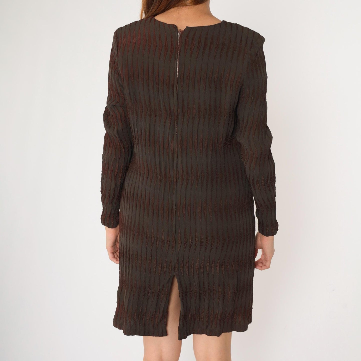 60s Milla Mod Mini Dress Dark Brown Striped Shift Long Sleeve Medium
