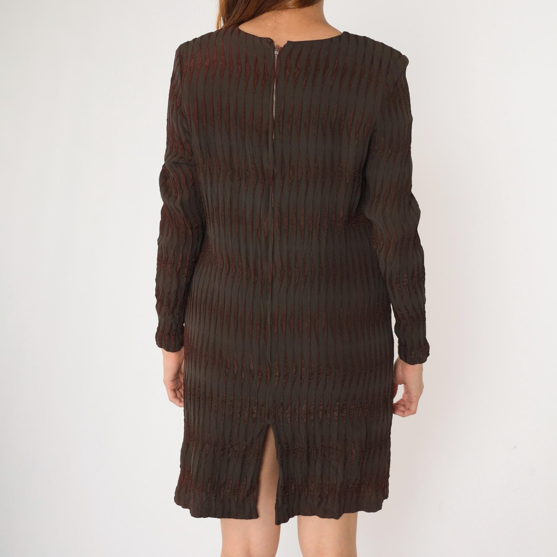 60s Milla Mod Mini Dress Dark Brown Striped Shift Long Sleeve Medium