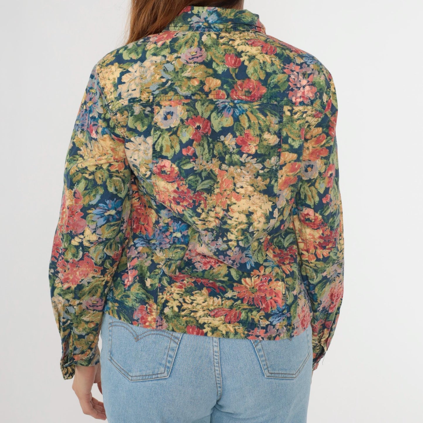 Y2K Coldwater Creek Floral Button-Up Blouse Long Sleeve Multicolor Print Medium