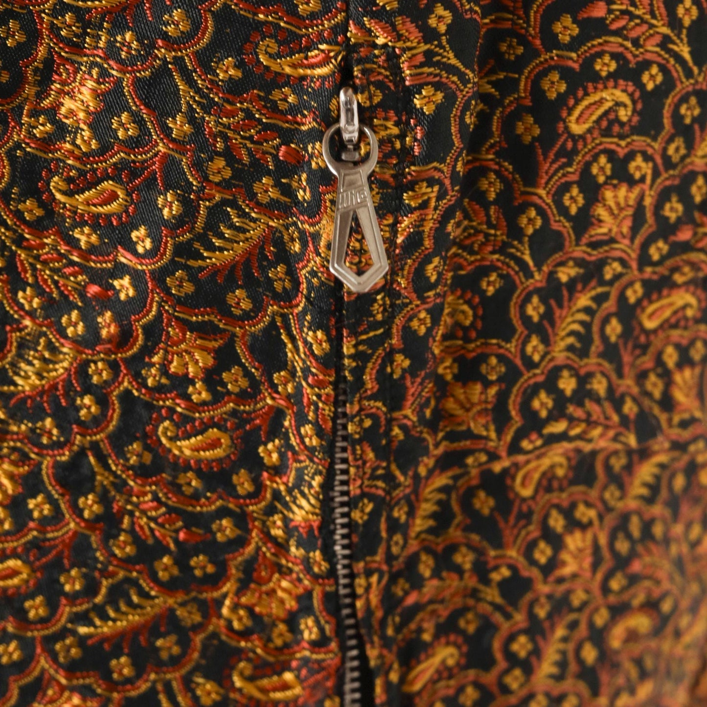 1940s Brocade Maxi Dress Floral Paisley Black Bow Back Long Sleeve Small