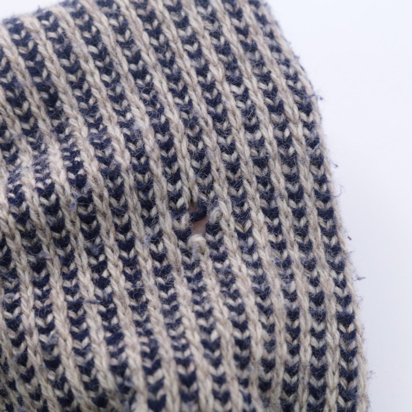 80s Wool Blend Striped Sweater Beige Navy Crew Neck Ribbed Knit Large L