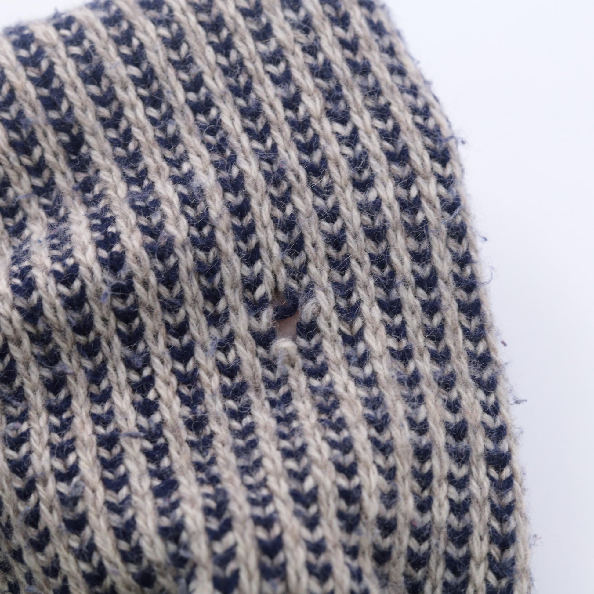 80s Wool Blend Striped Sweater Beige Navy Crew Neck Ribbed Knit Large L