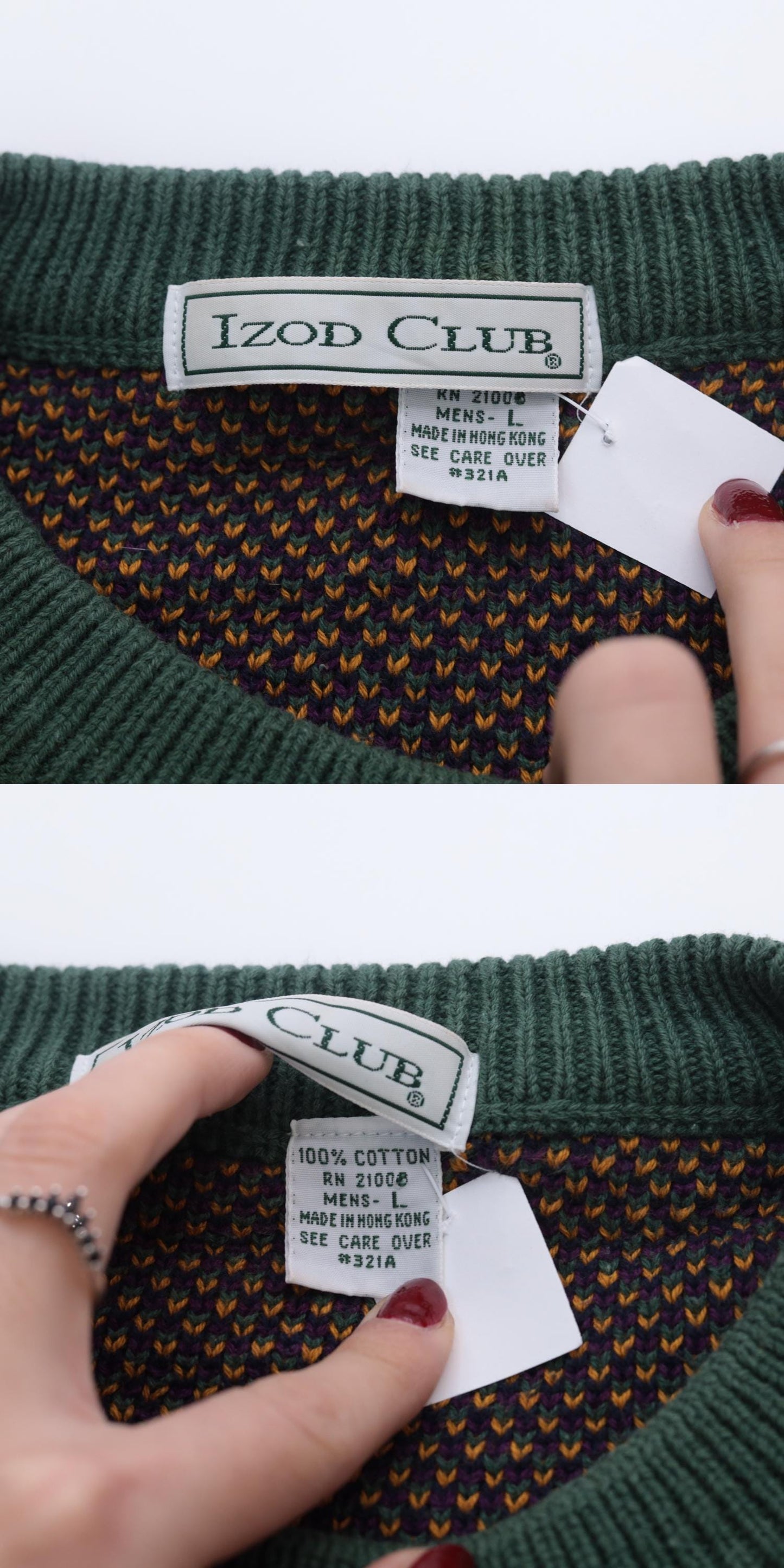 90s Izod Club Crystalaire Geometric Pullover Green Yellow Purple Cotton Large L