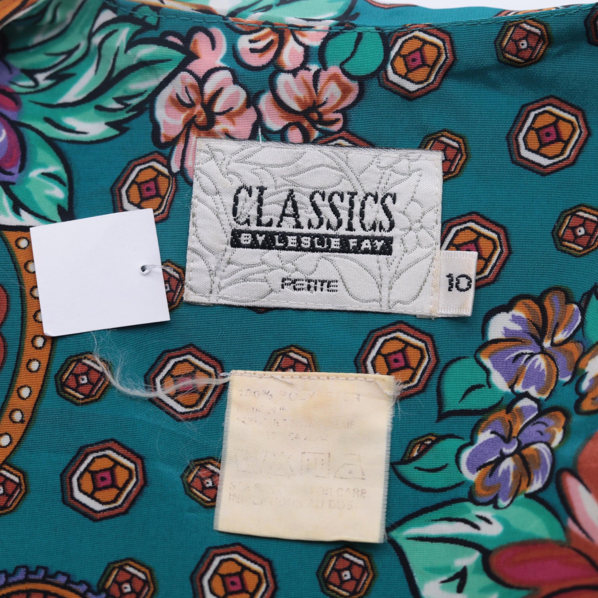 80s Turquoise Paisley Floral Midi Shirtdress Leslie Fay Button Front Pleated Medium Petite