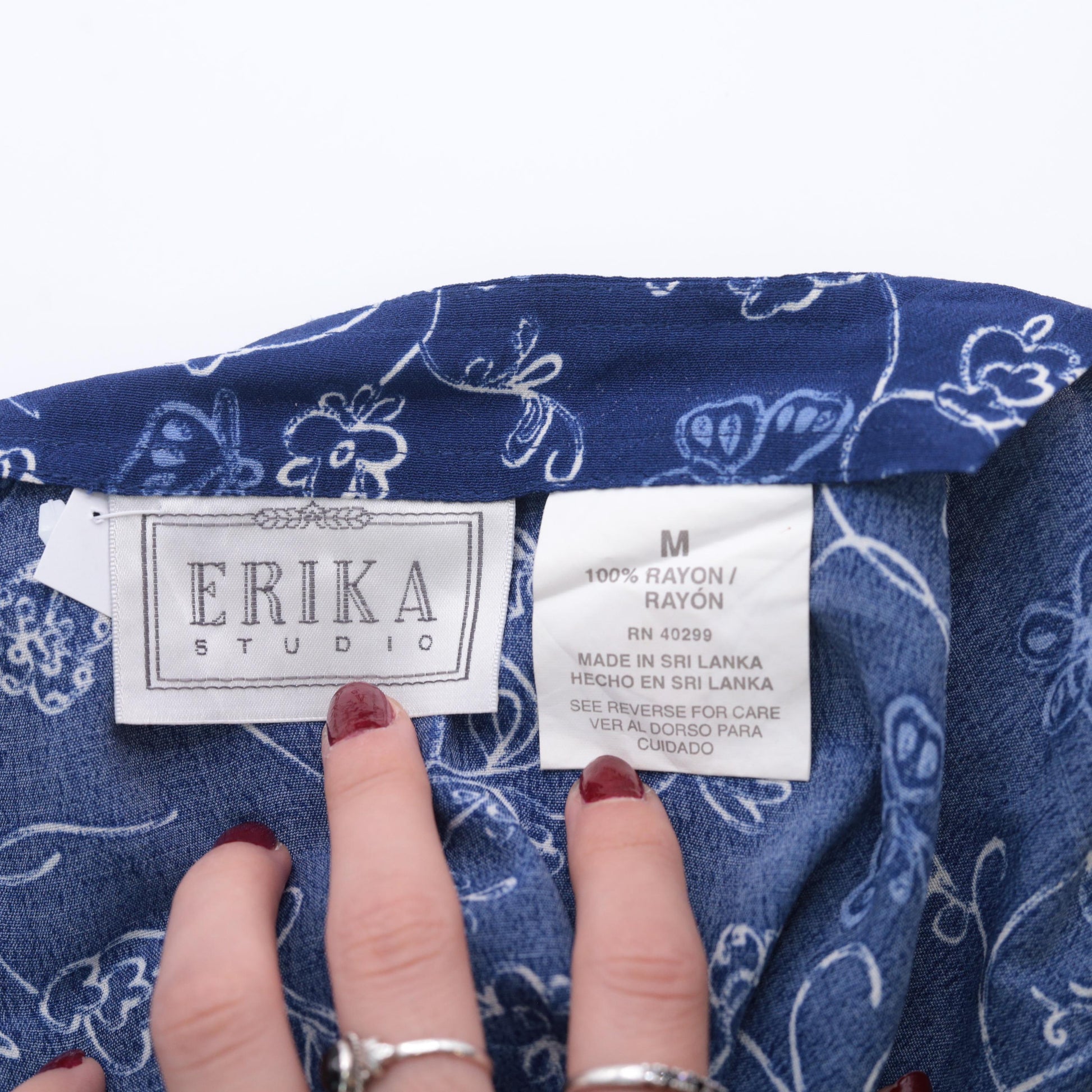 90s Erika Studio Floral Butterfly Maxi Dress Blue Ankle Length Medium