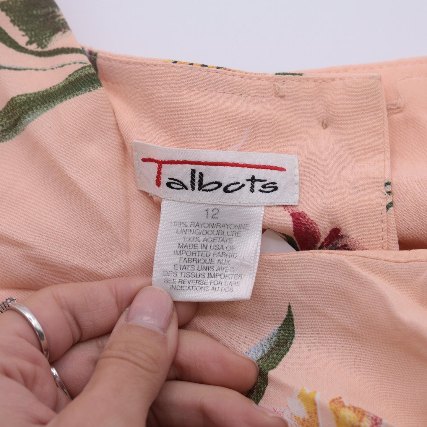 90s Talbots Peach Floral Maxi Dress Drop Waist Pleated Button Back Large