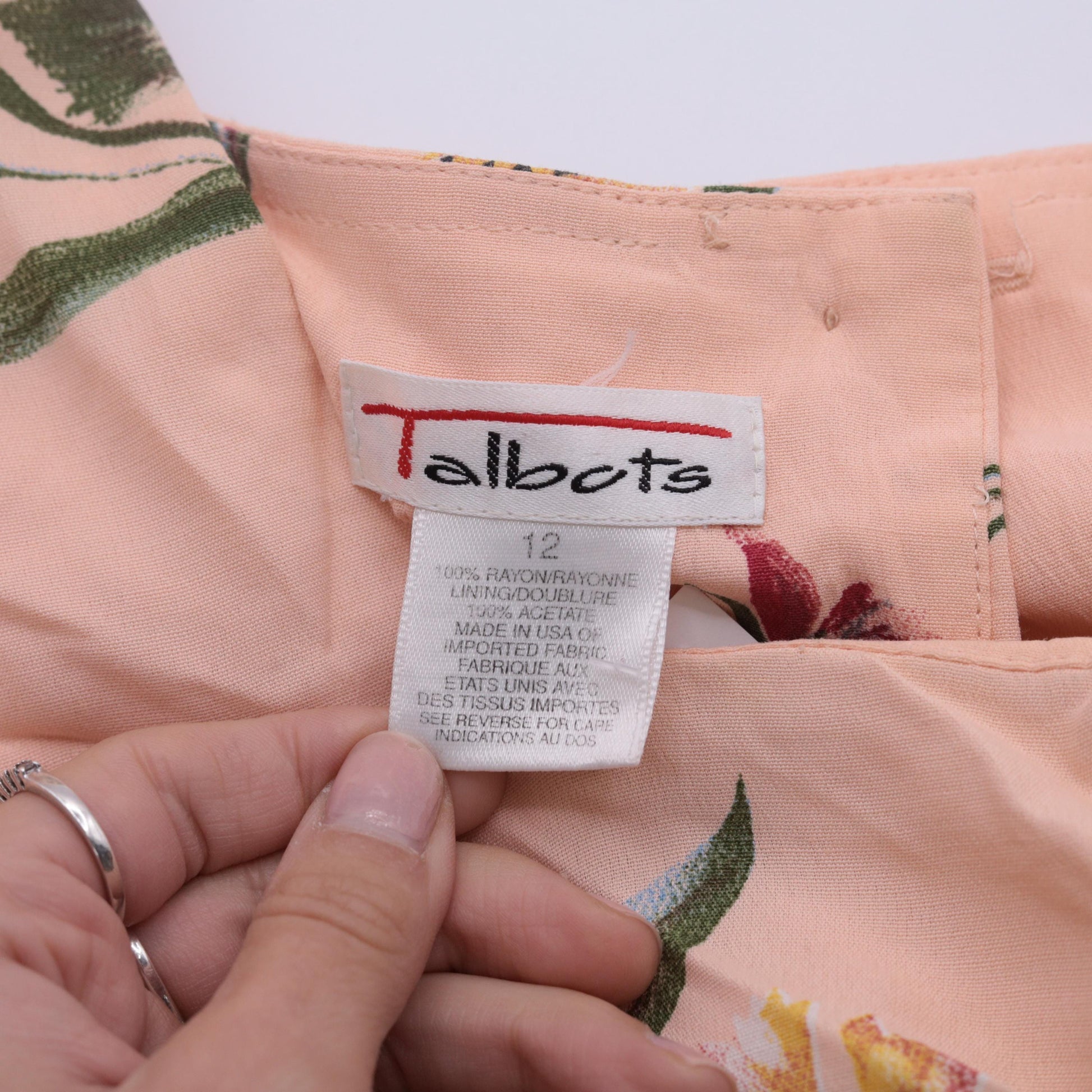 90s Talbots Peach Floral Maxi Dress Drop Waist Pleated Button Back Large