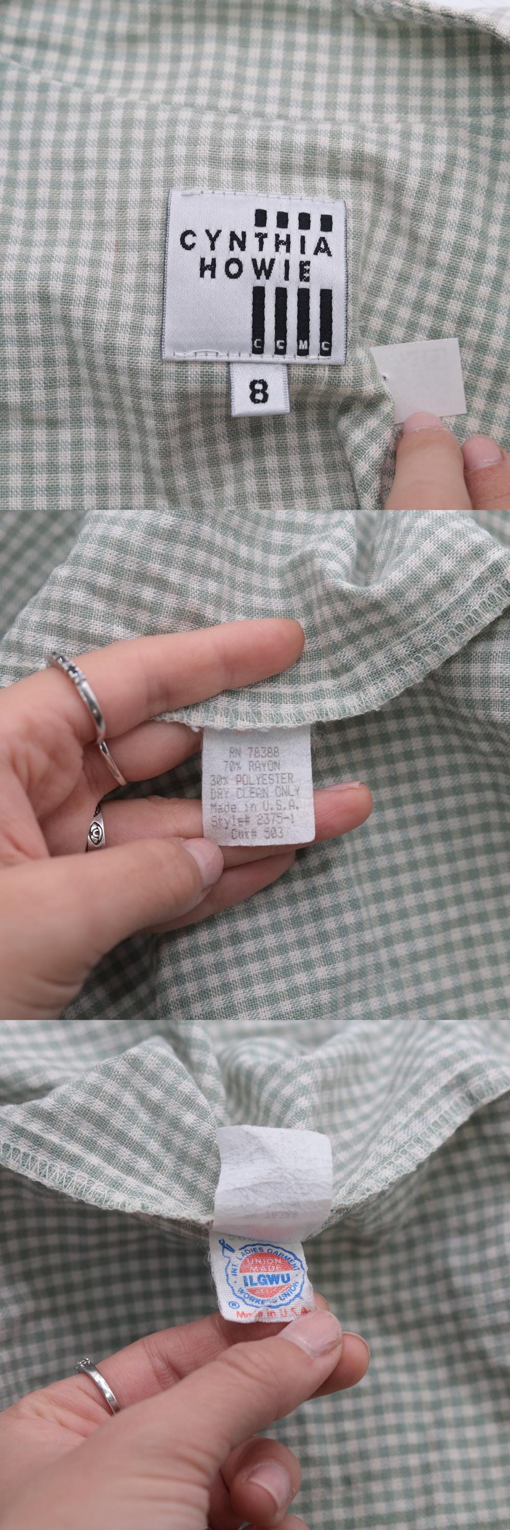 90s Cynthia Howe Gingham Shirtdress Sage Green Midi High Waist Small