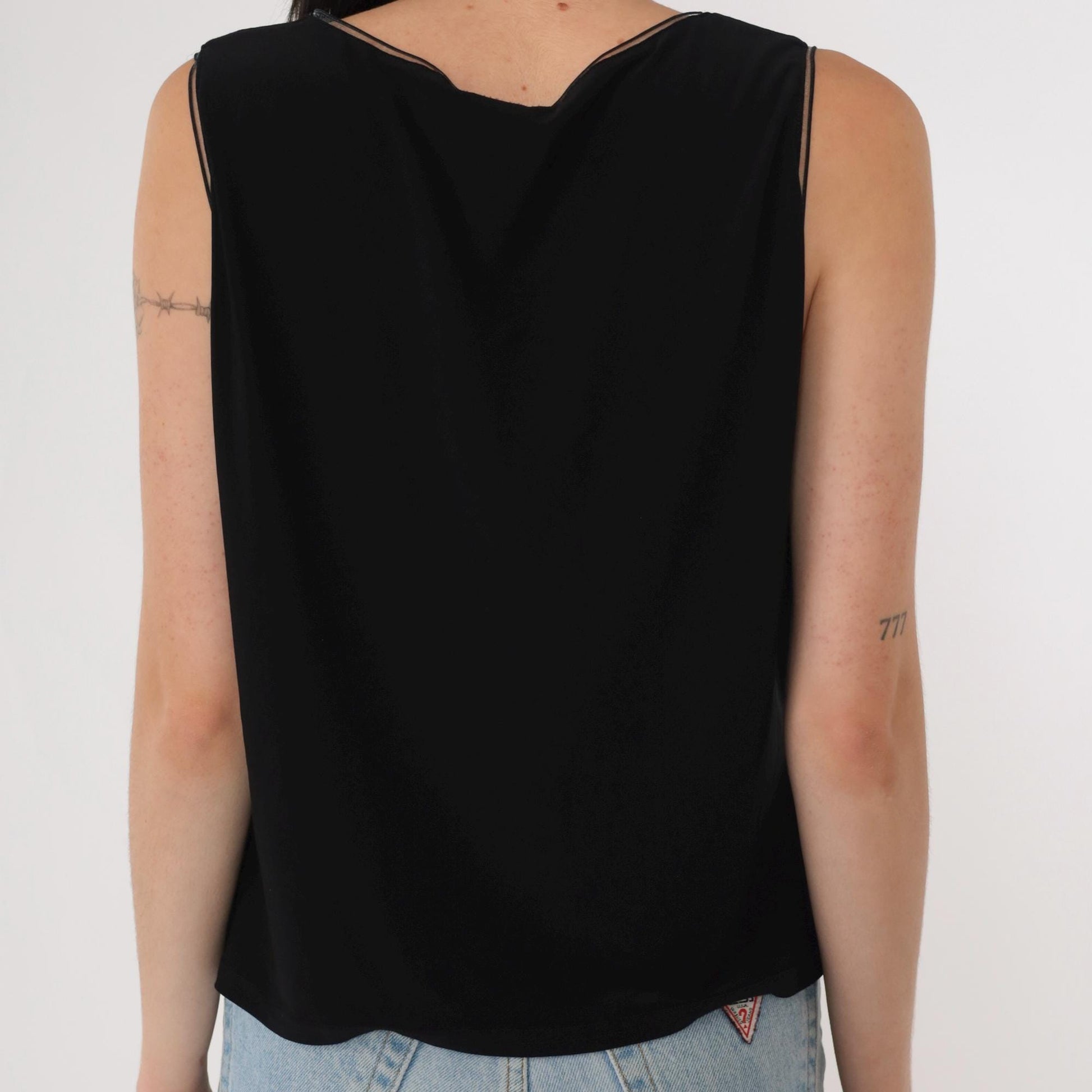 90s Joseph Ribkoff Black Camisole Tank Top Sheer Trim Size 16