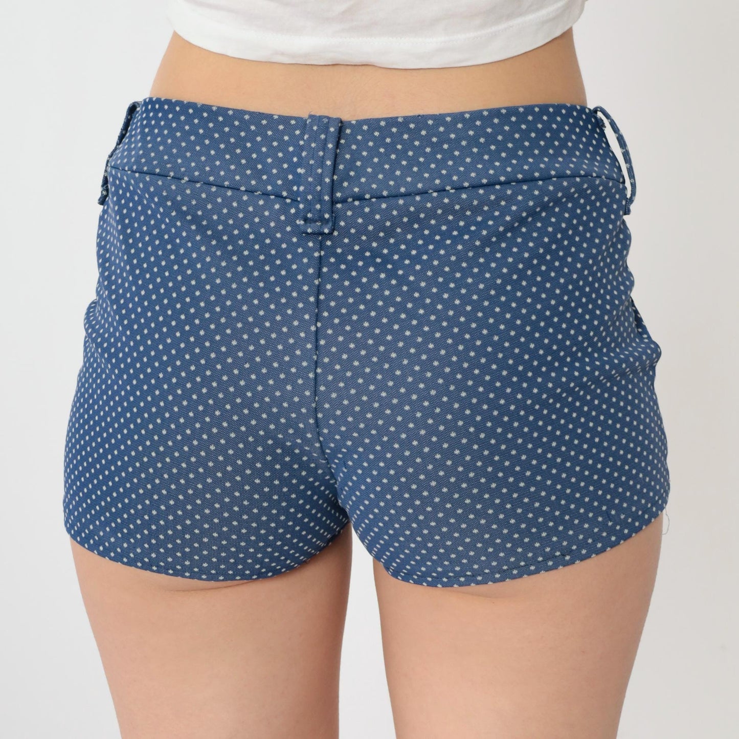 70s Polka Dot Shorts Mid Rise Dark Blue White Small