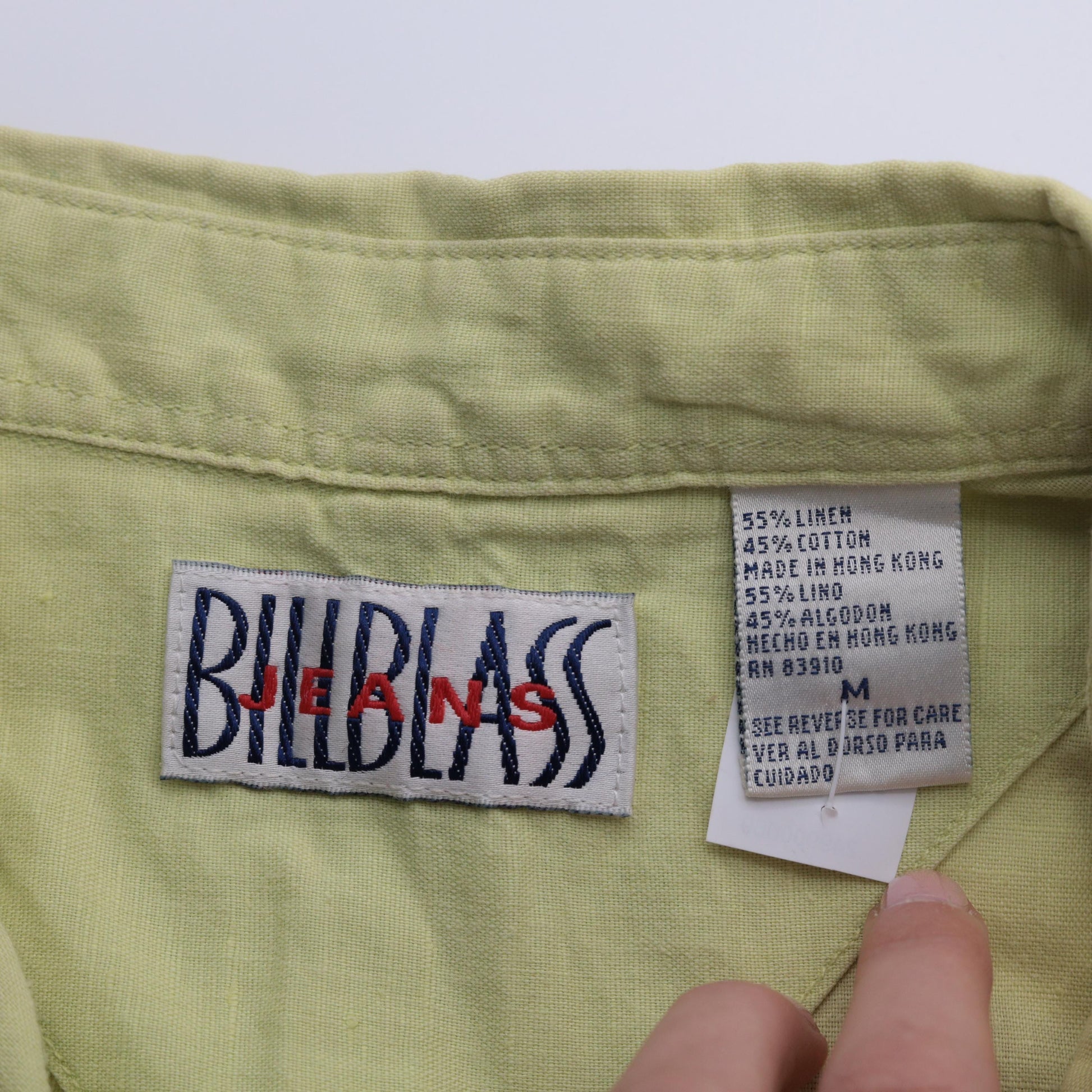 90s Bill Blass Lime Green Linen Blend Button-Up Blouse Short Sleeve Medium