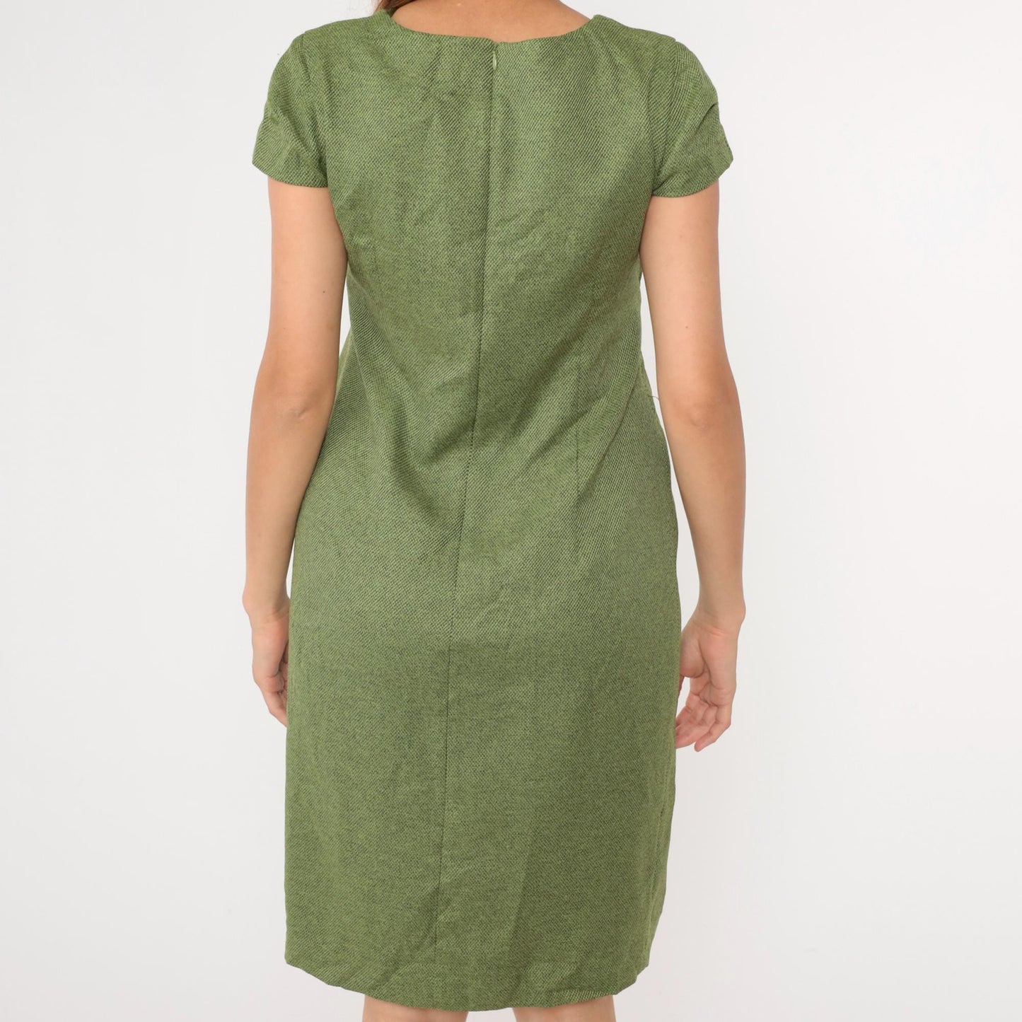 90s Y2K Julian Taylor Olive Green Pencil Dress Fringe Bust Empire Waist Medium