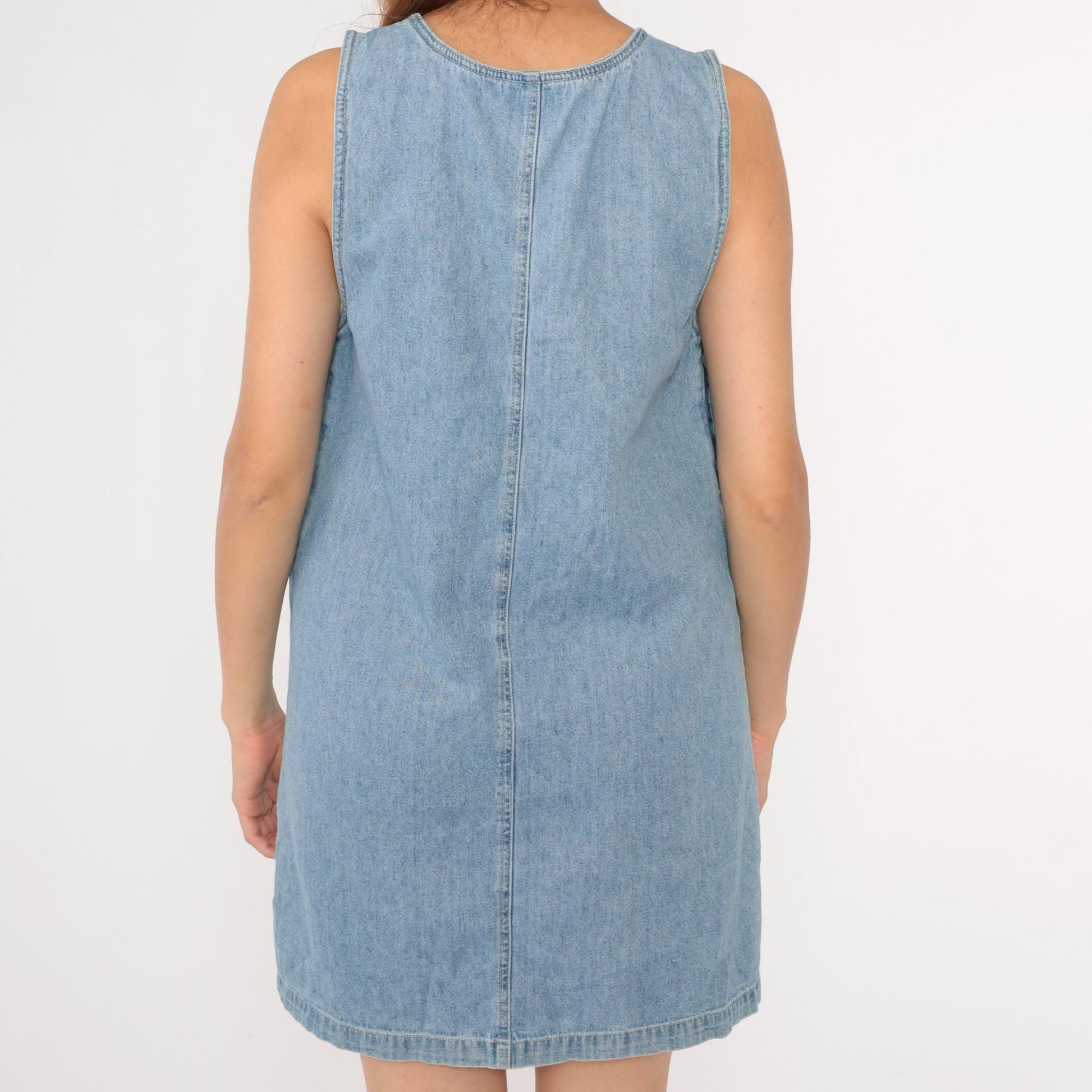 Y2K Faded Glory Denim Jumper Dress Mini Blue Jean Pinafore Medium