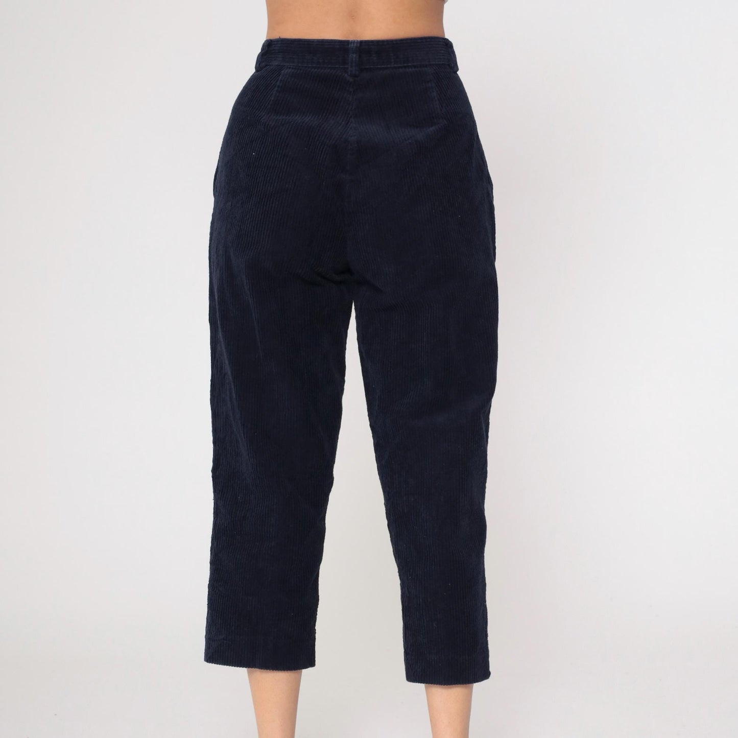90s High Sierra Navy Corduroy Pleated Cropped Trousers Medium