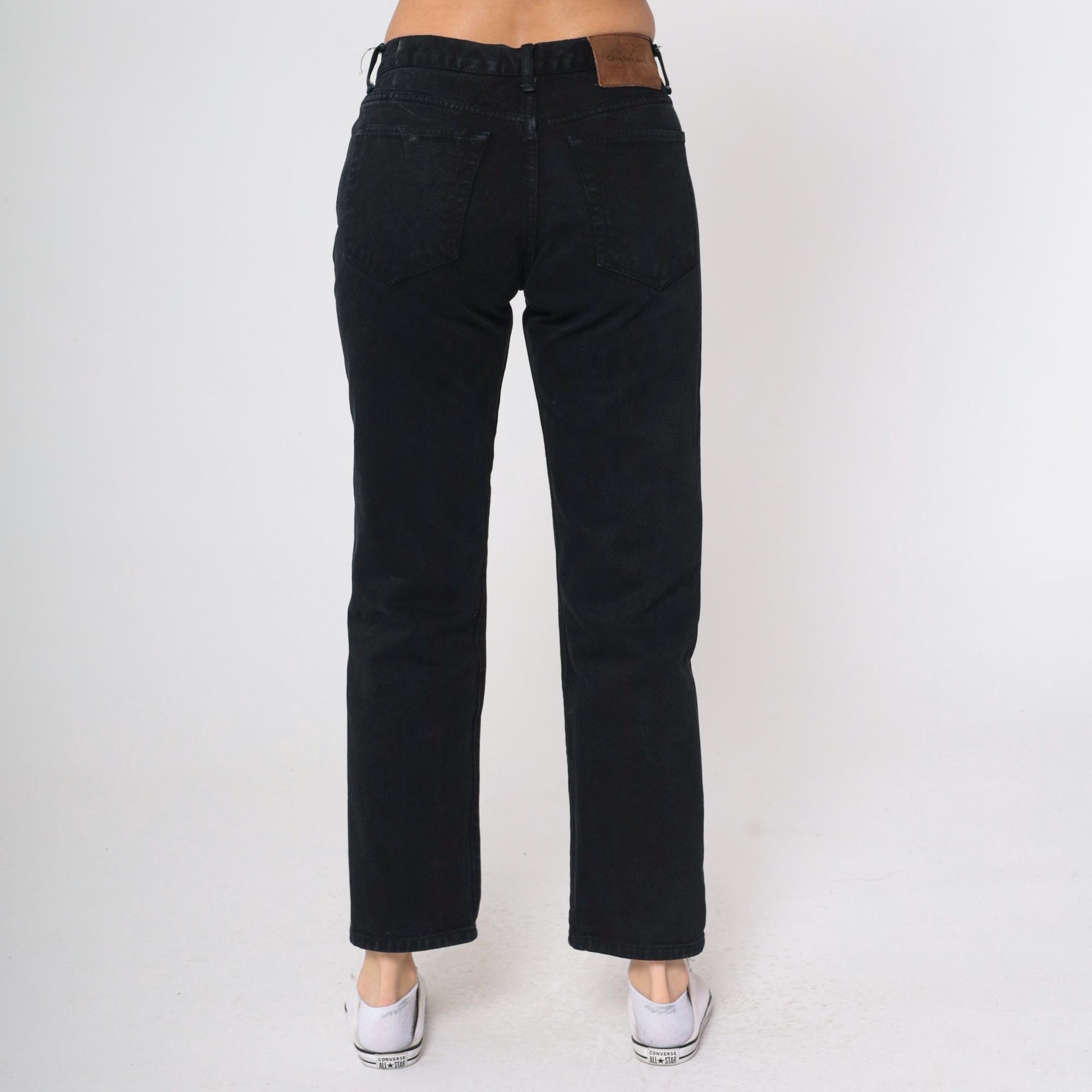 90s Calvin Klein Black High-Waist Straight Leg Denim Jeans Medium 7