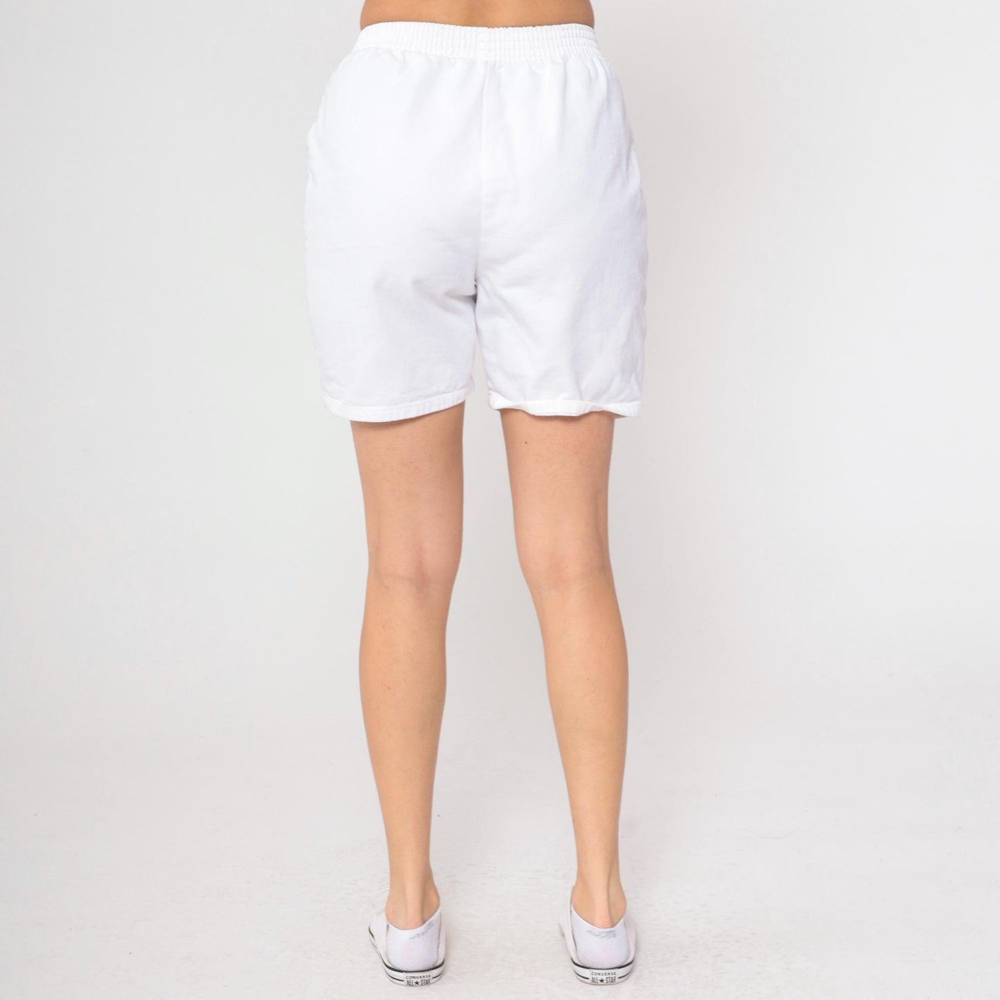 90s White Cotton Lounge Shorts High Waist Elastic Waist Small