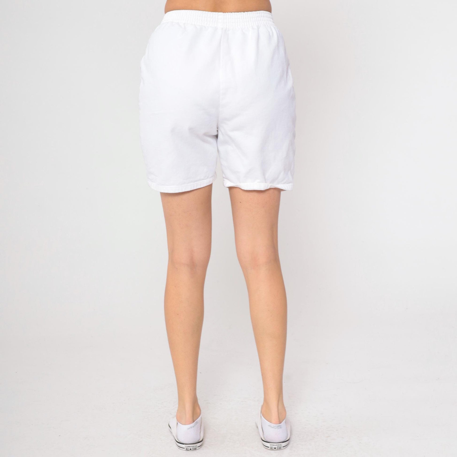 90s White Cotton Lounge Shorts High Waist Elastic Waist Small