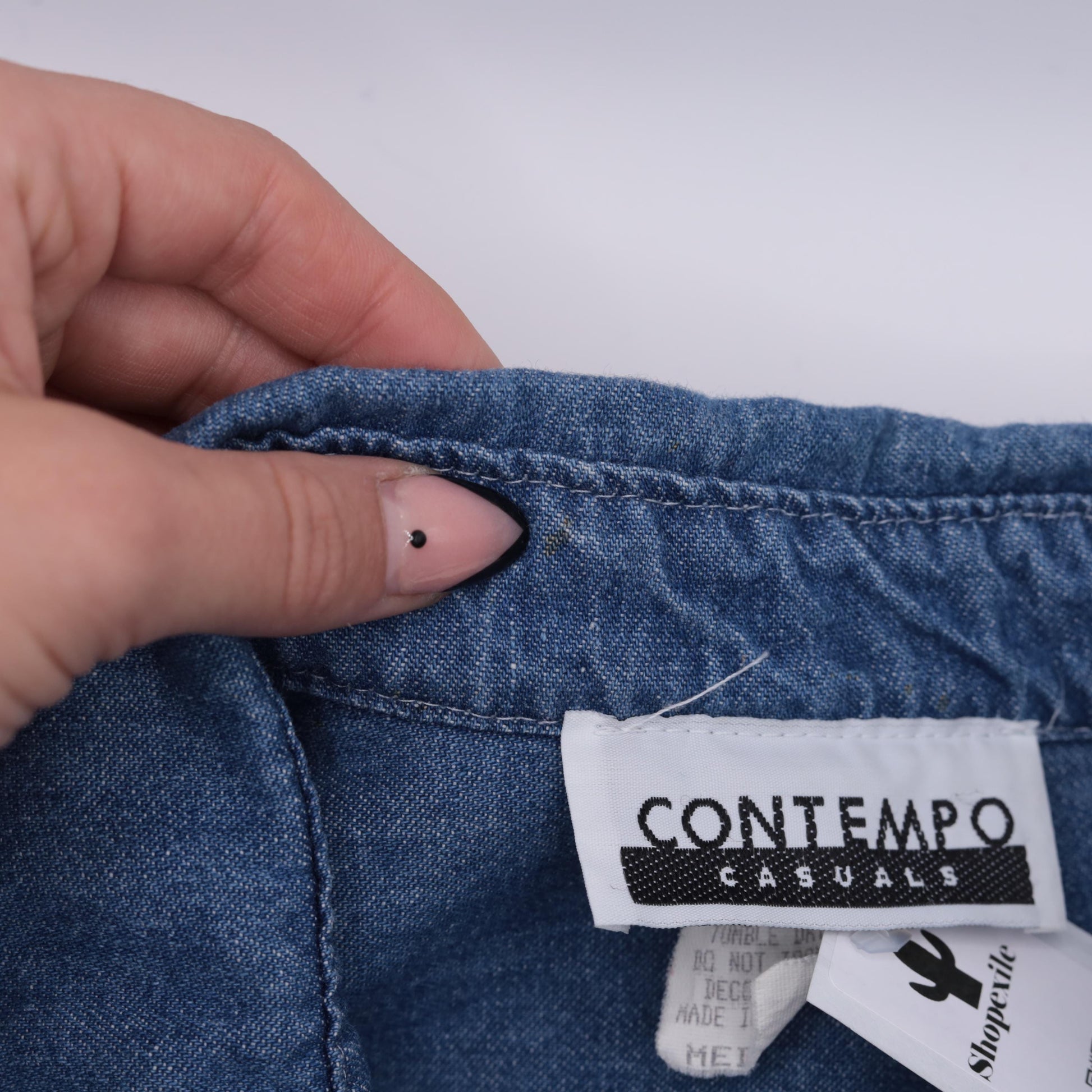 90s Contempo Casuals Denim Button-Up Shirt Blue Cotton Long Sleeve XXS