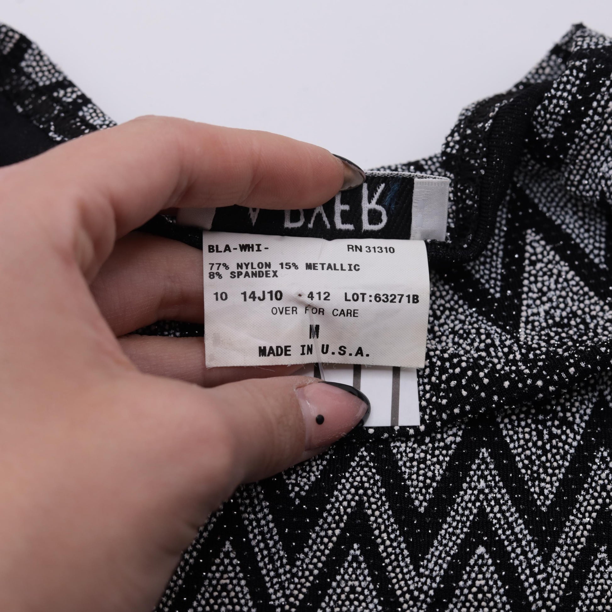 90s A. Byer Black White Chevron Metallic Tank Top Small
