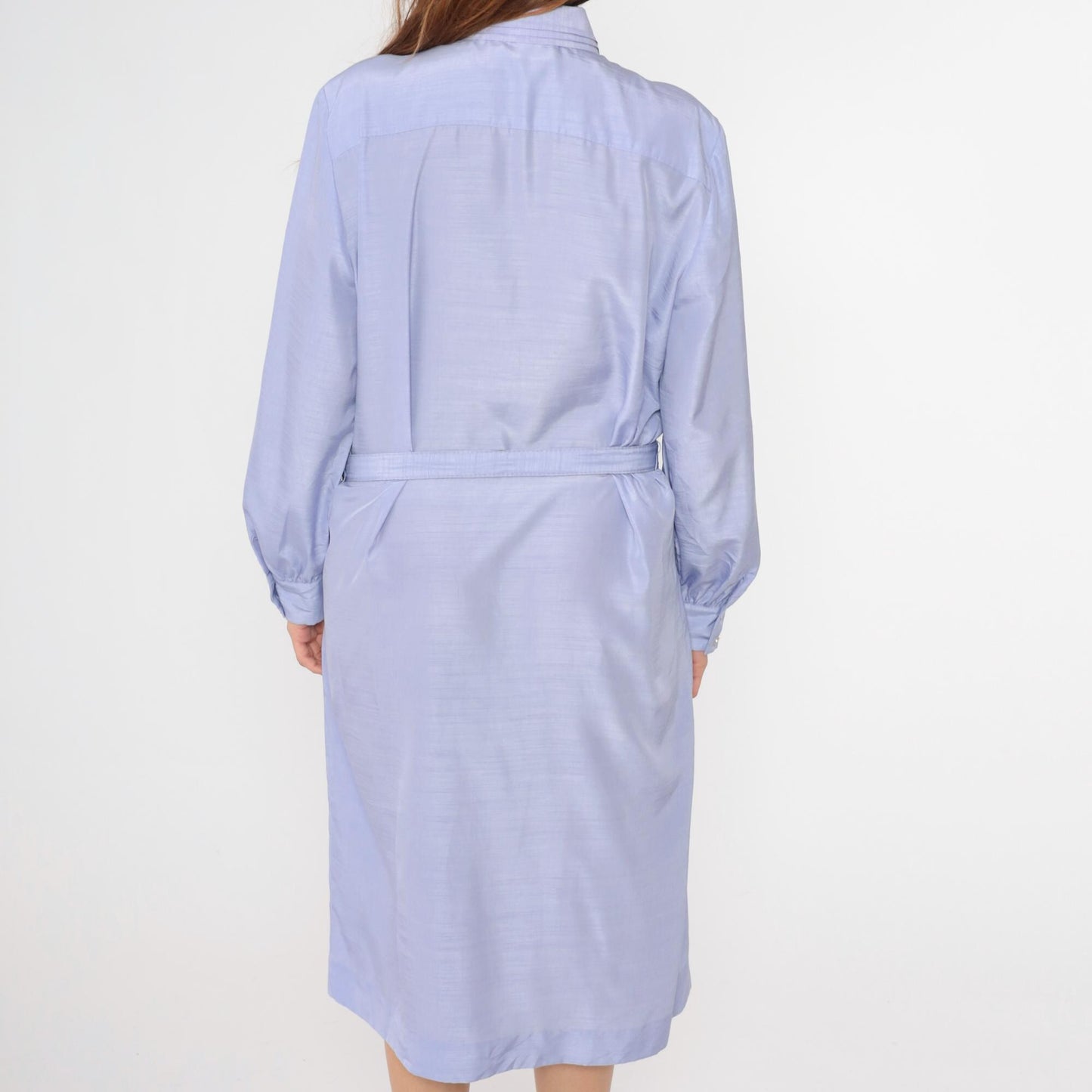 80s Lavender Shirt Dress Pleated Front Belted Midi Button Up Long Sleeve Extra Large XXL