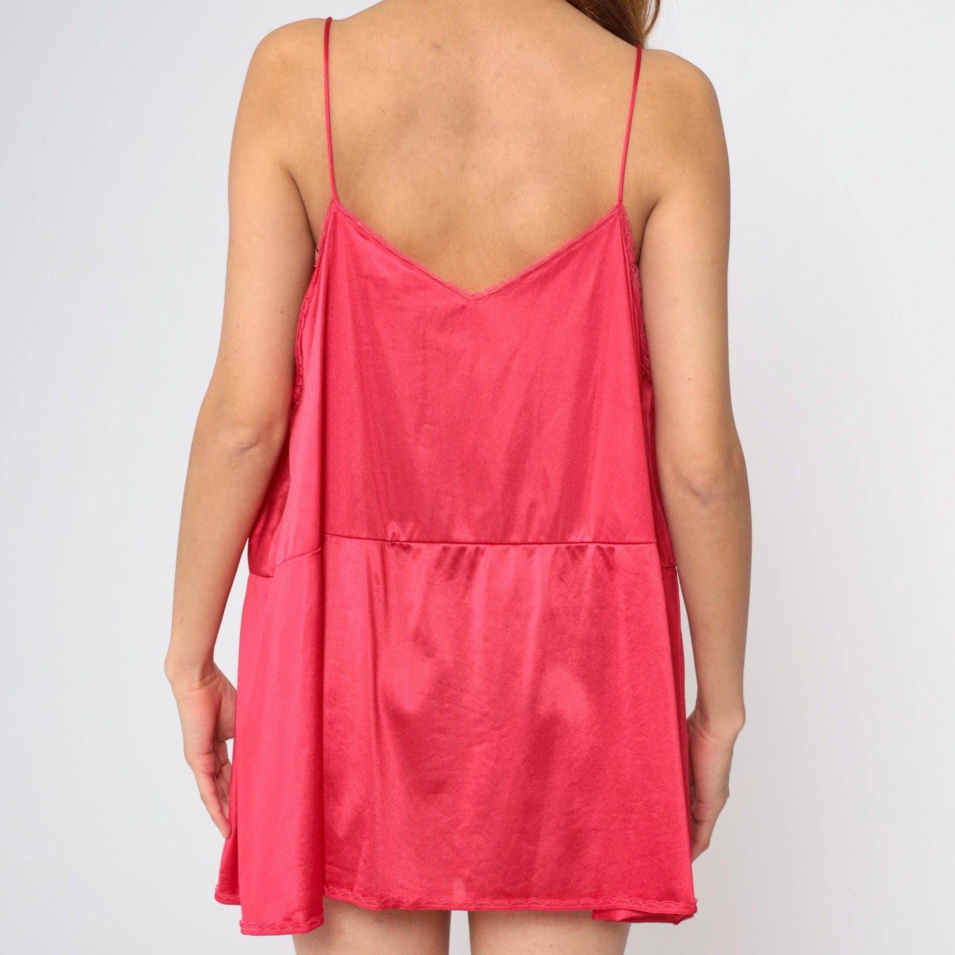 80s Vanity Fair Slip Dress Plus Size XXL Raspberry Pink Lace Spaghetti Strap Mini
