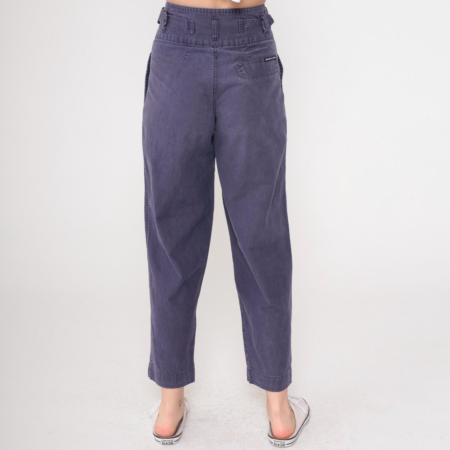 80s Purple High-Waisted Pleated Tapered Trousers Cotton Small 7