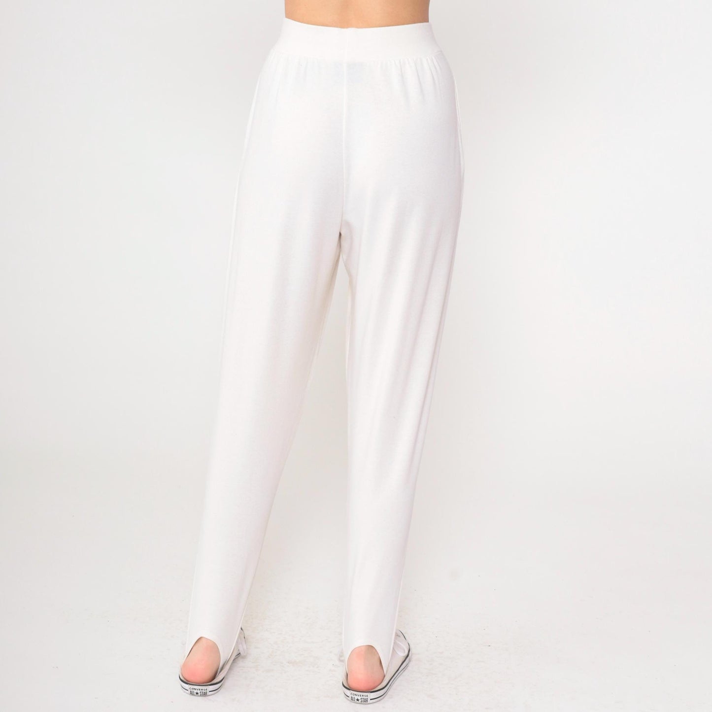 90s White Stirrup Pants High Waisted Pleated Tapered Leg Small