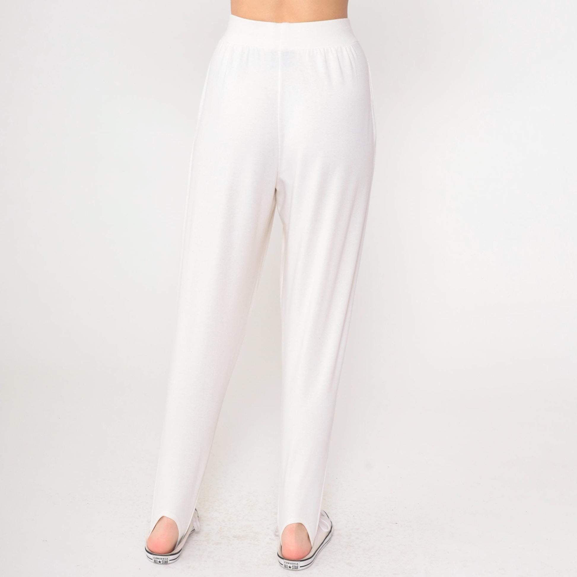 90s White Stirrup Pants High Waisted Pleated Tapered Leg Small