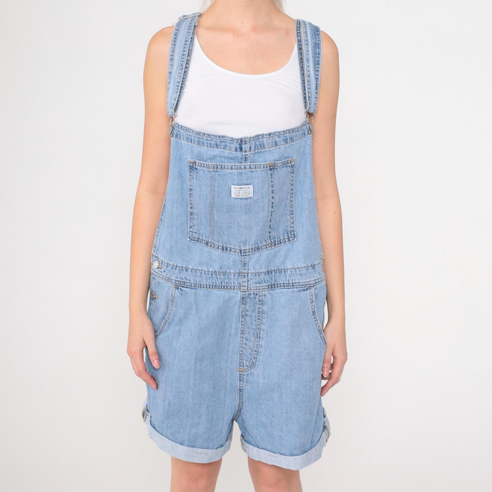 Levi's Denim Overall Shorts Blue Suspender Bib Shortalls Extra Large XXL