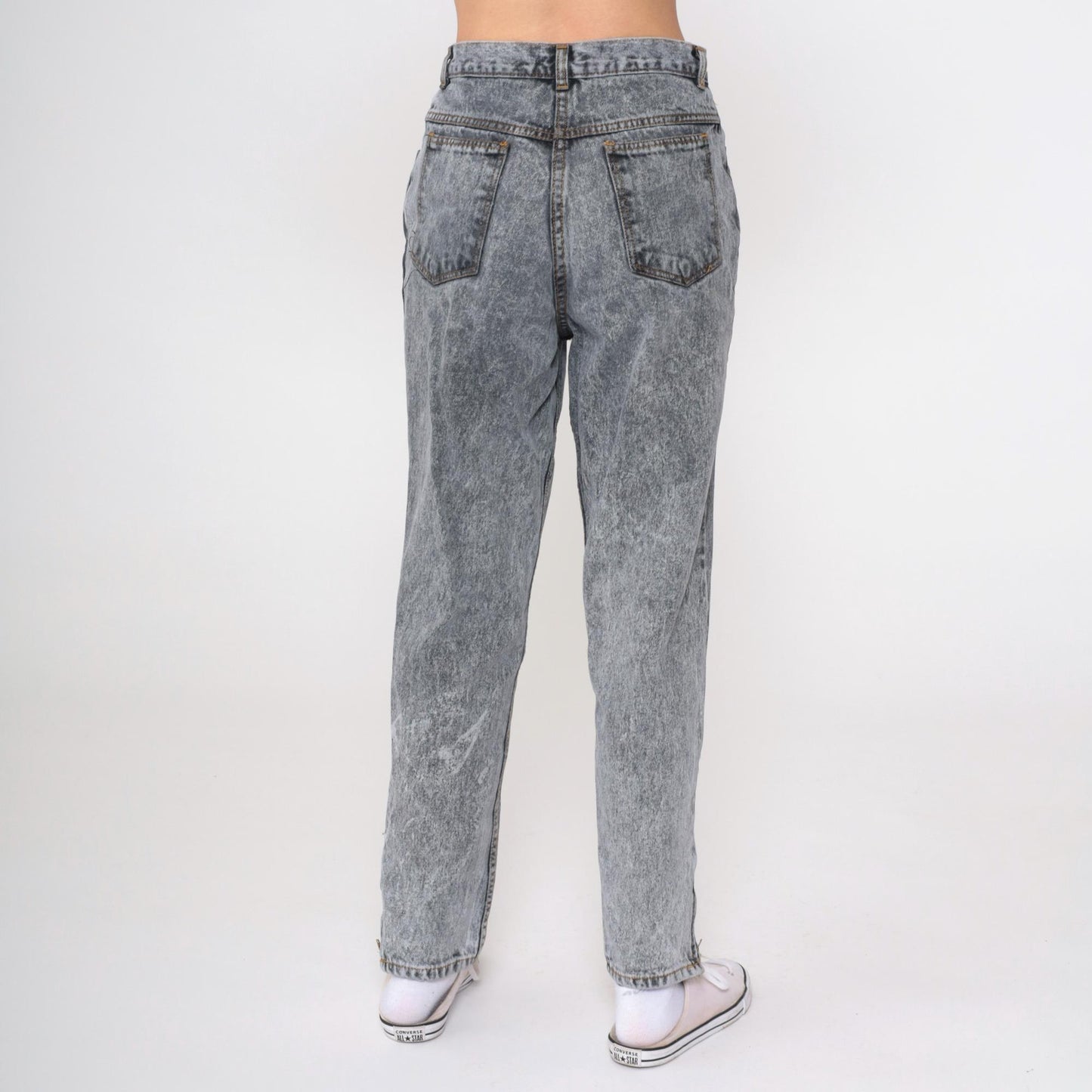 90s Hunt Club Acid Wash High-Waist Jeans Ankle Zip Grey Denim Small
