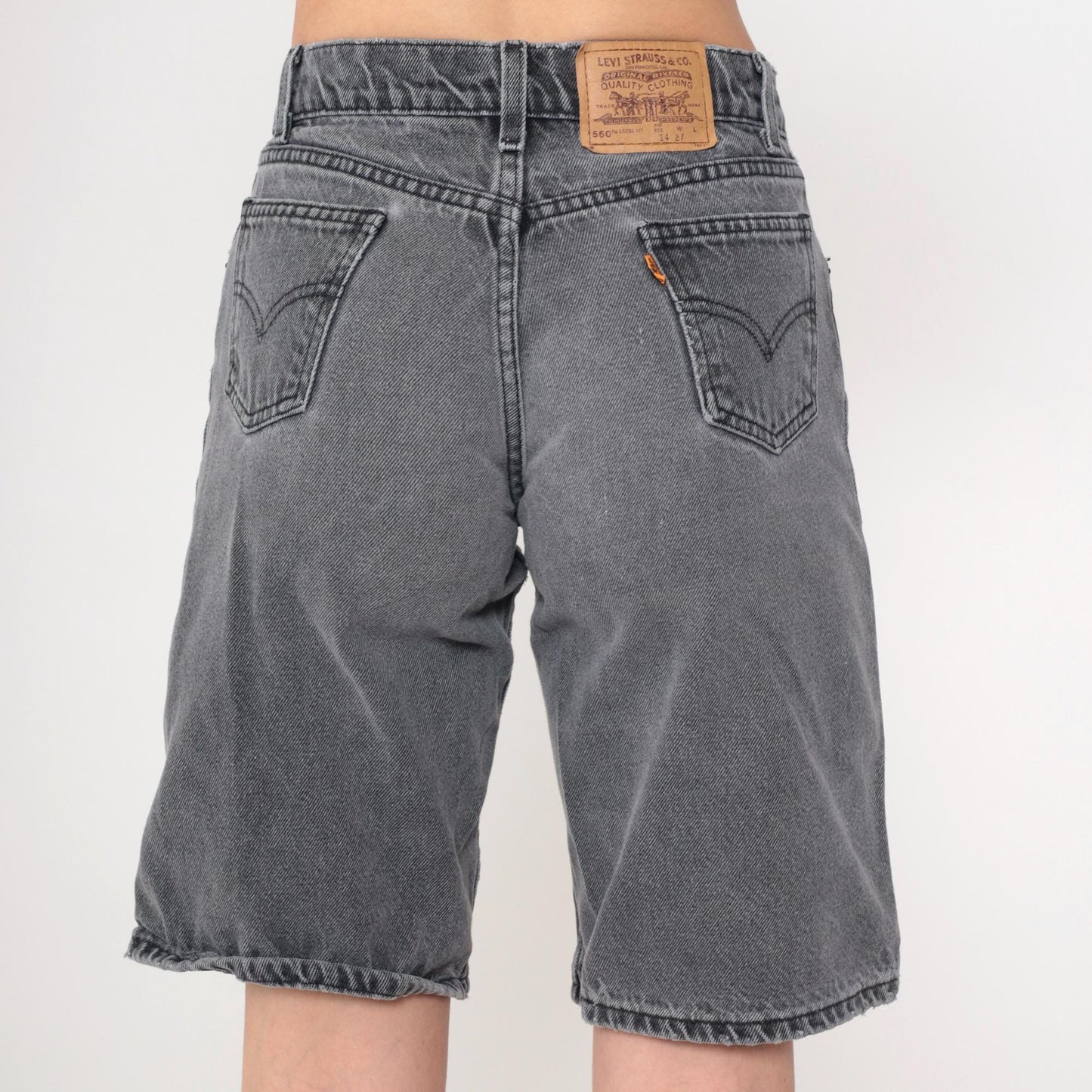 90s Levi's 560 High-Waist Denim Shorts Faded Black Bermuda Small