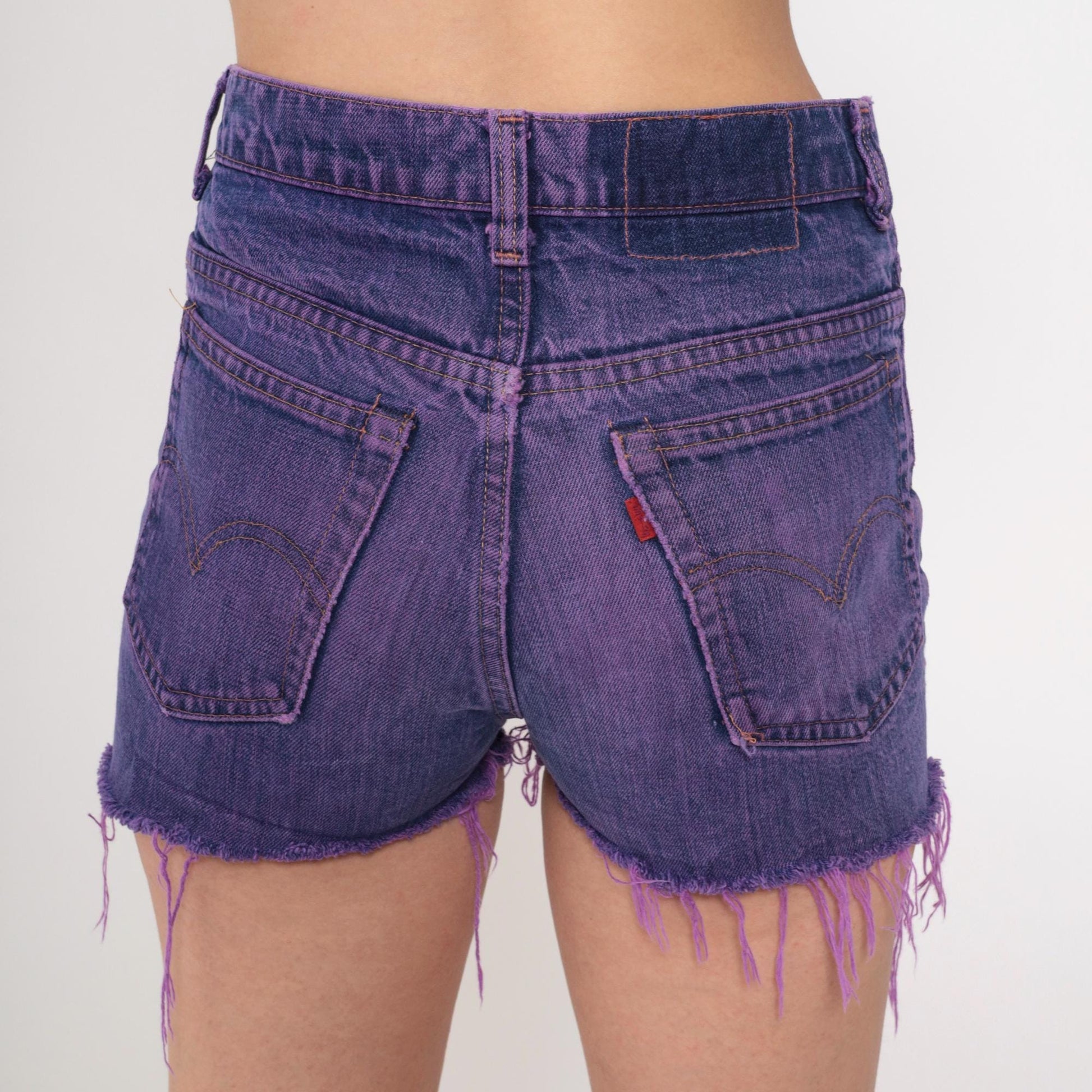 Y2K Levi's Purple Overdyed Cutoff Shorts High Rise Distressed Extra Small