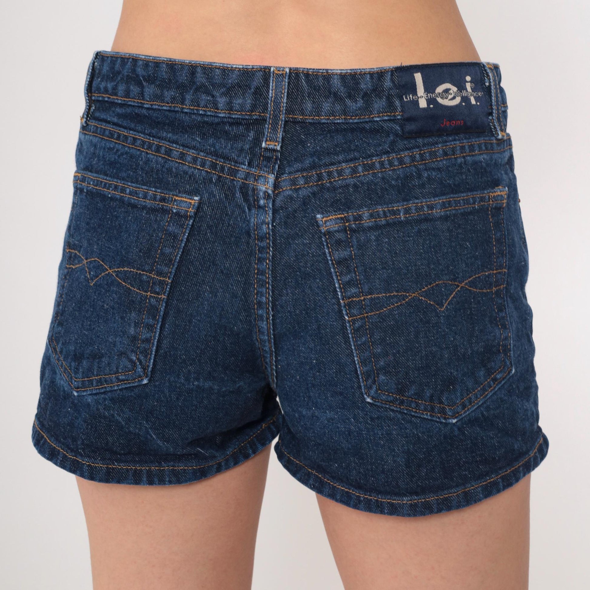 Y2K L.e.i Dark Wash Jean Shorts Mid Rise Blue Denim Small