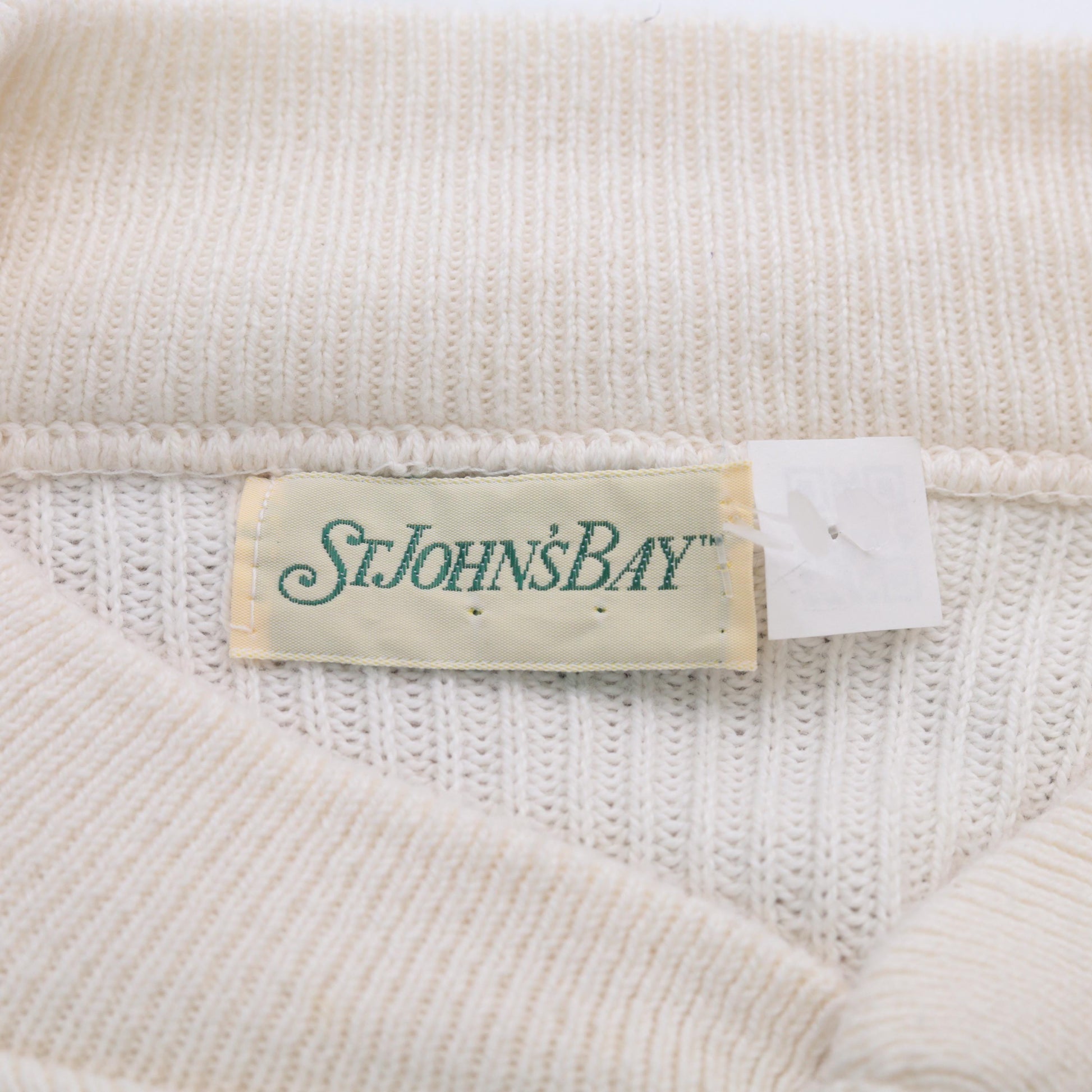 90s St. John's Bay Henley Sweater Cream Cotton Knit Medium