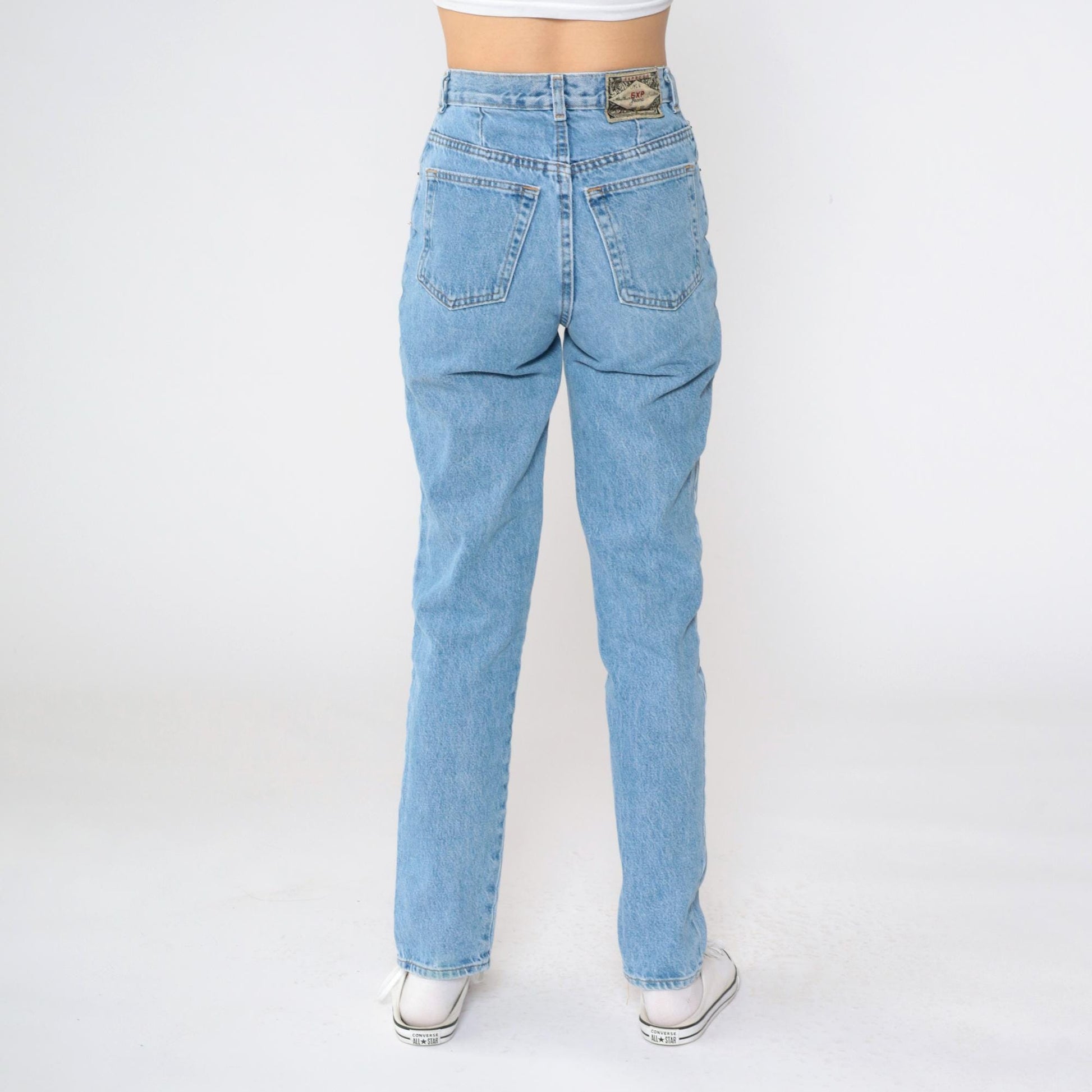 90s Express High Rise Slim Straight Jeans Blue Denim Small 3/4