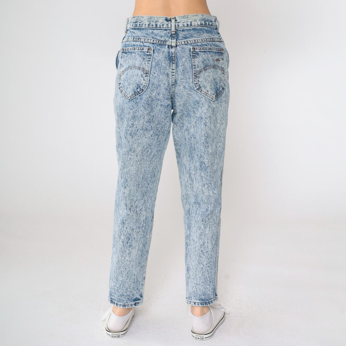 80s Acid Wash High-Waist Tapered Jeans Blue Denim Size 14