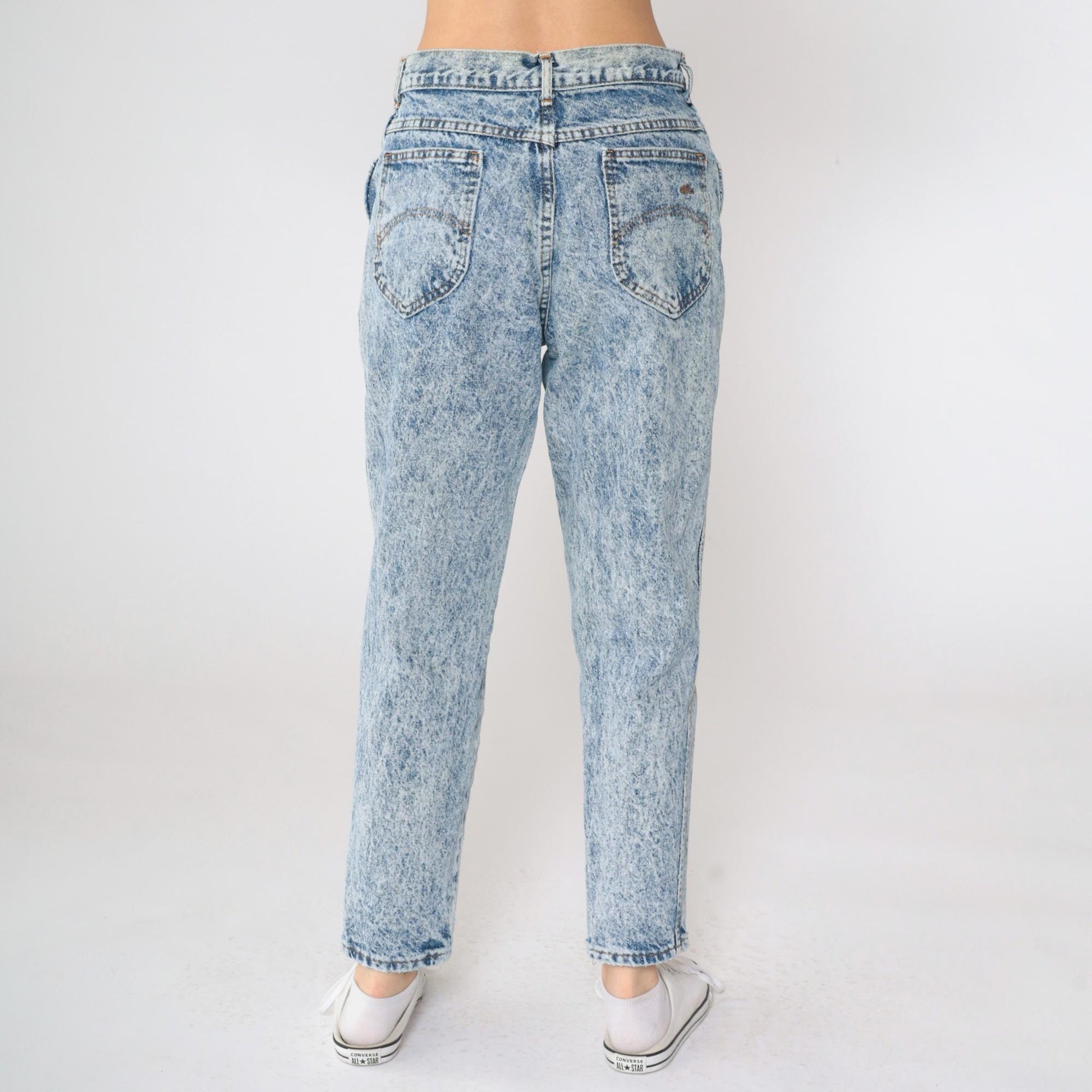 80s Acid Wash High-Waist Tapered Jeans Blue Denim Size 14