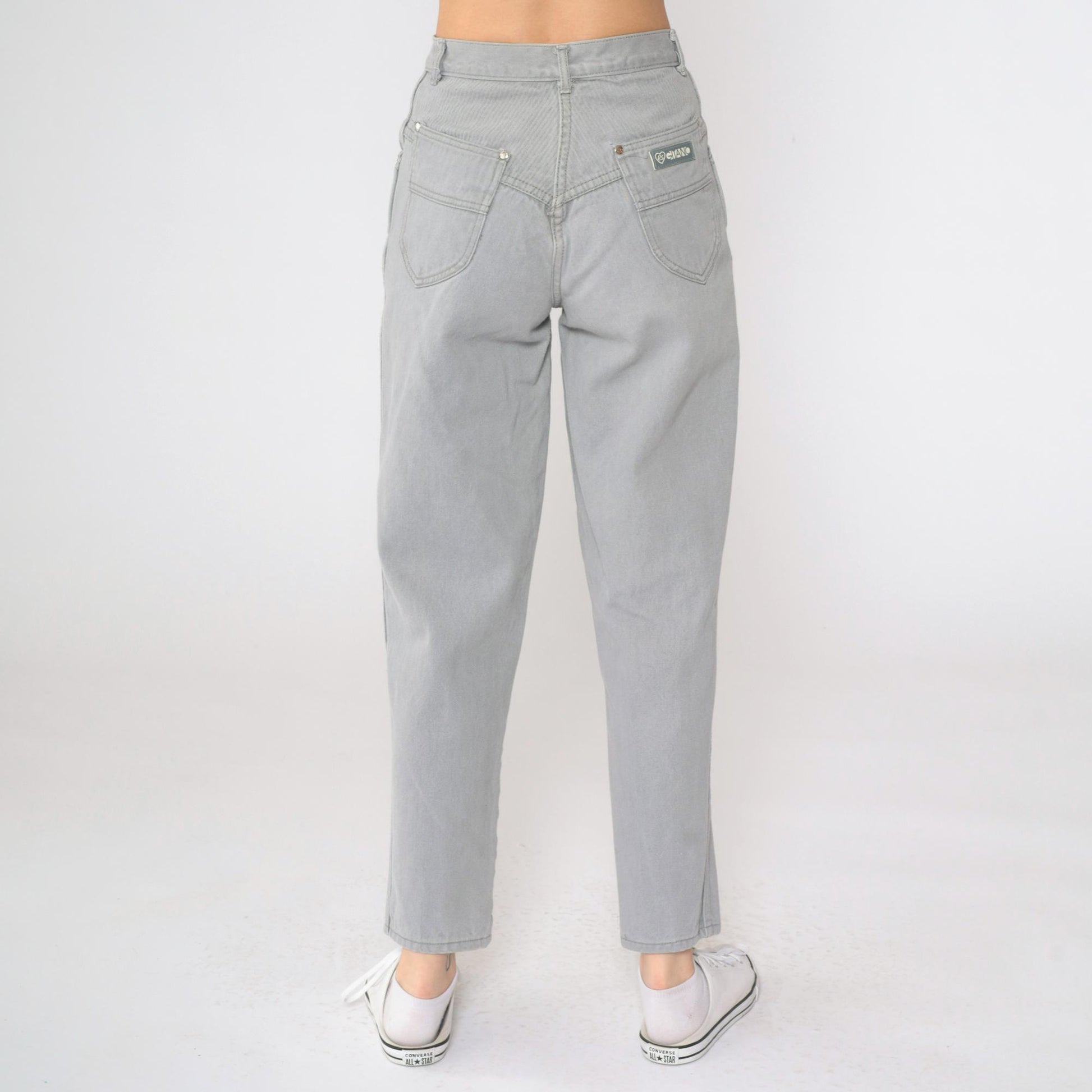 90s Gitano Grey High-Waisted Tapered Jeans Ribbed Yoke Small