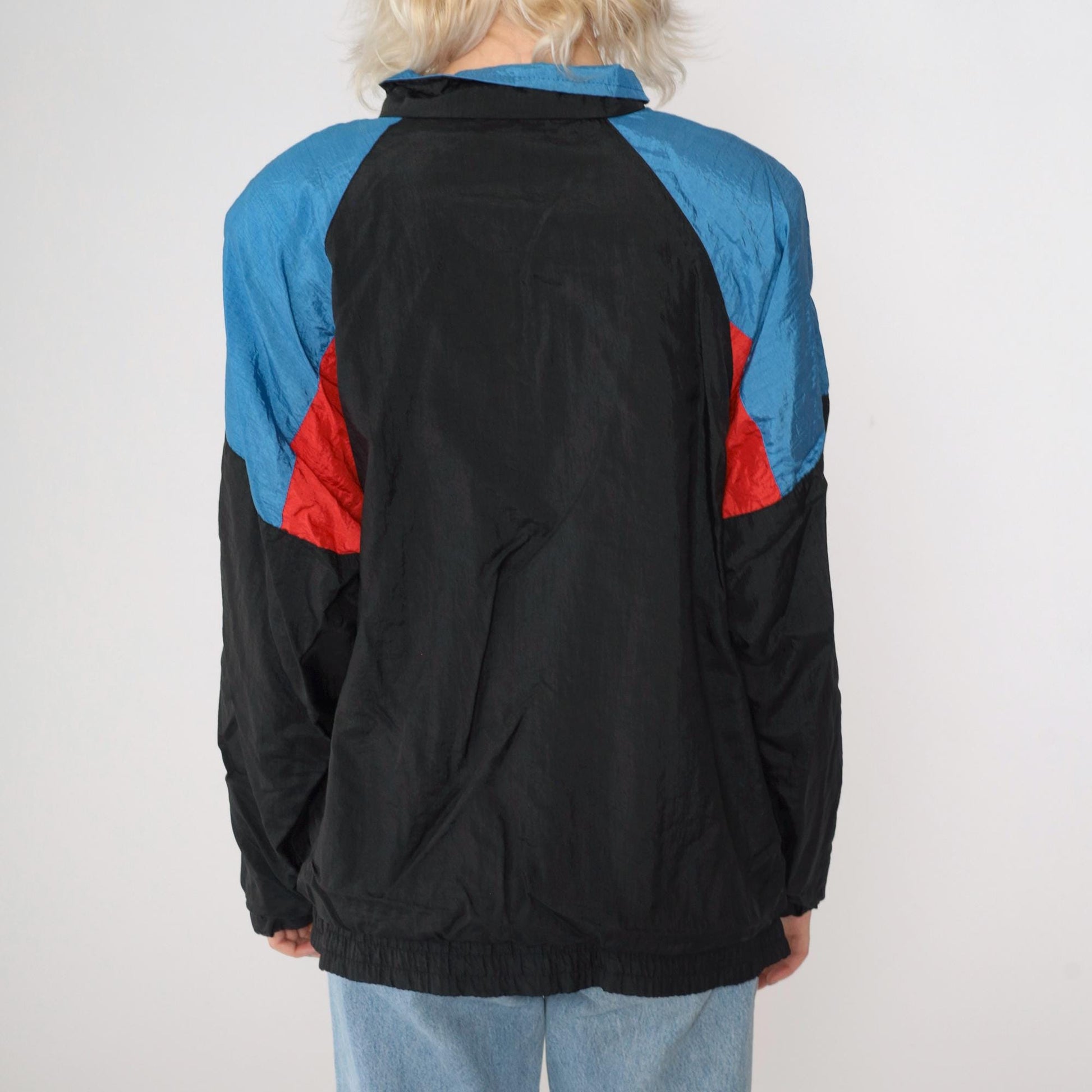90s Copper Key Windbreaker Black Red Blue Color Block Raglan Large L