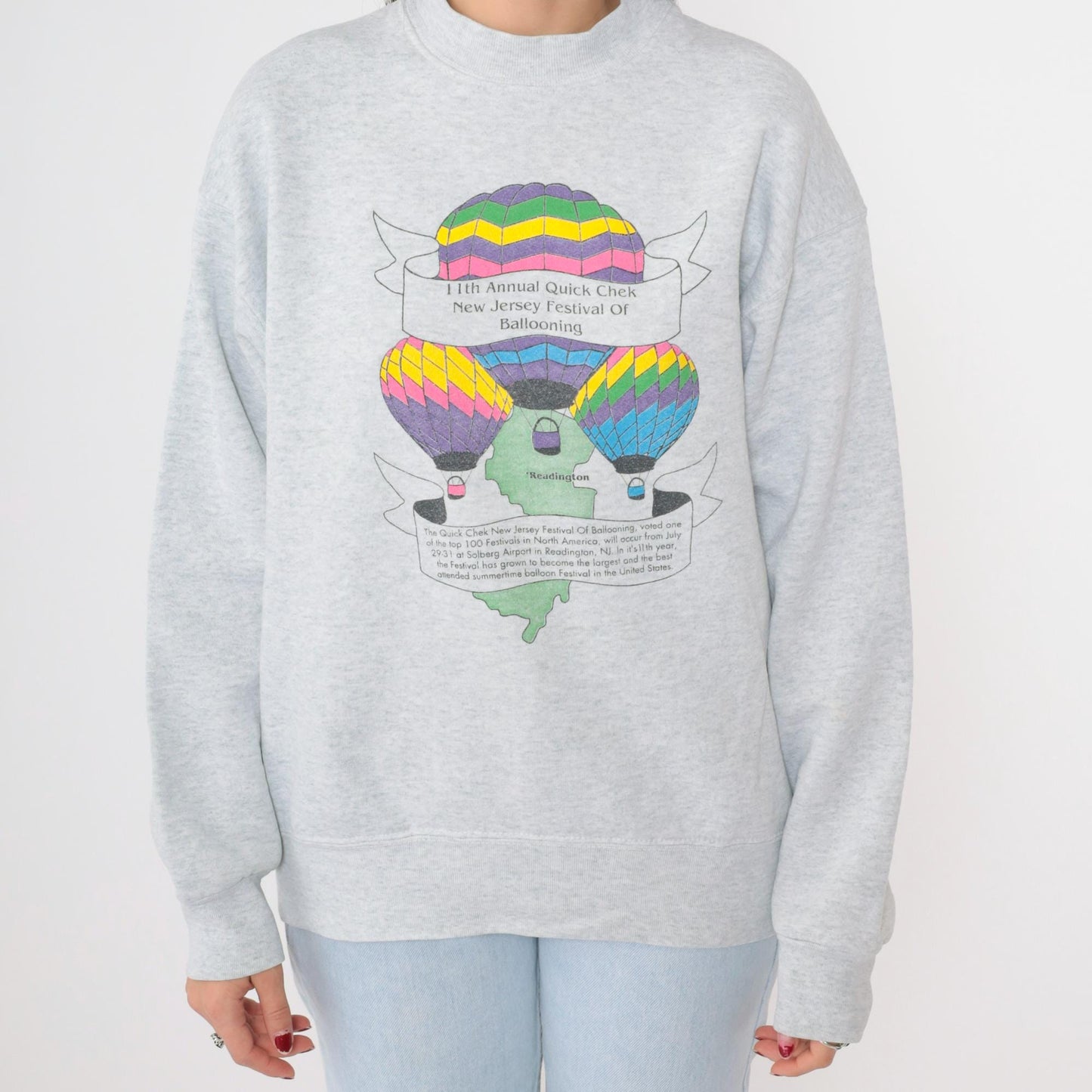 90s Hot Air Balloon Festival New Jersey Sweatshirt Grey Fruit of the Loom Large