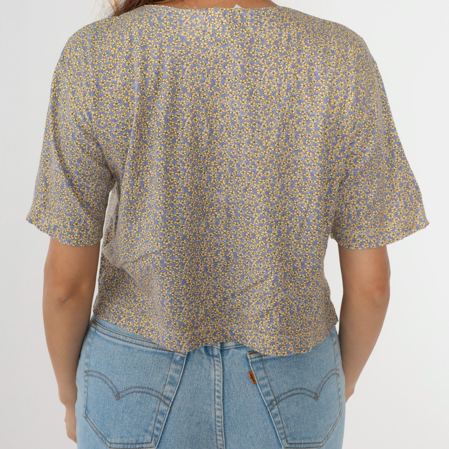 90s Talbots Petites Calico Floral Button-Up Blouse Periwinkle Cotton Small