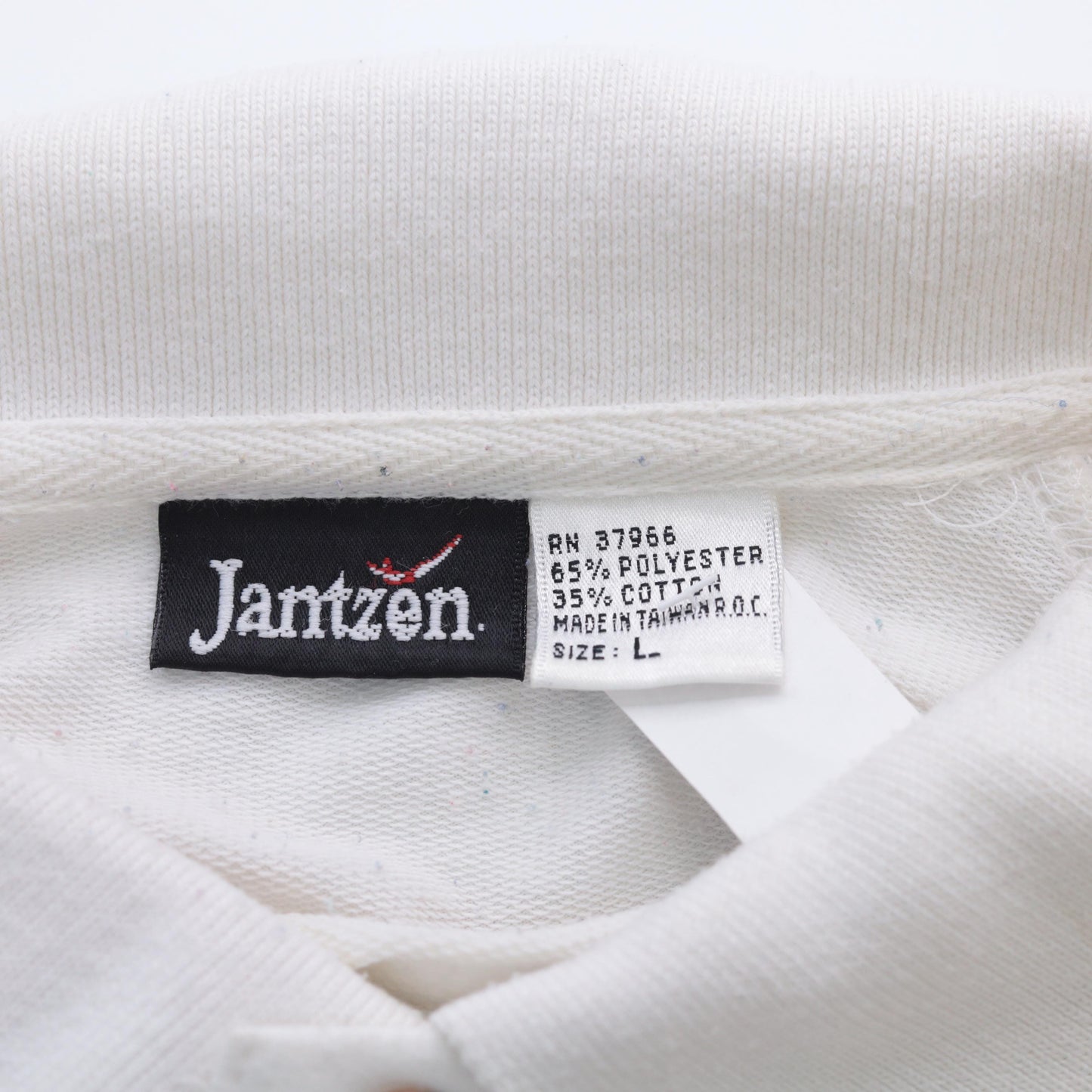 90s Jantzen Striped Polo Shirt White Blue Green Collared Short Sleeve Large L