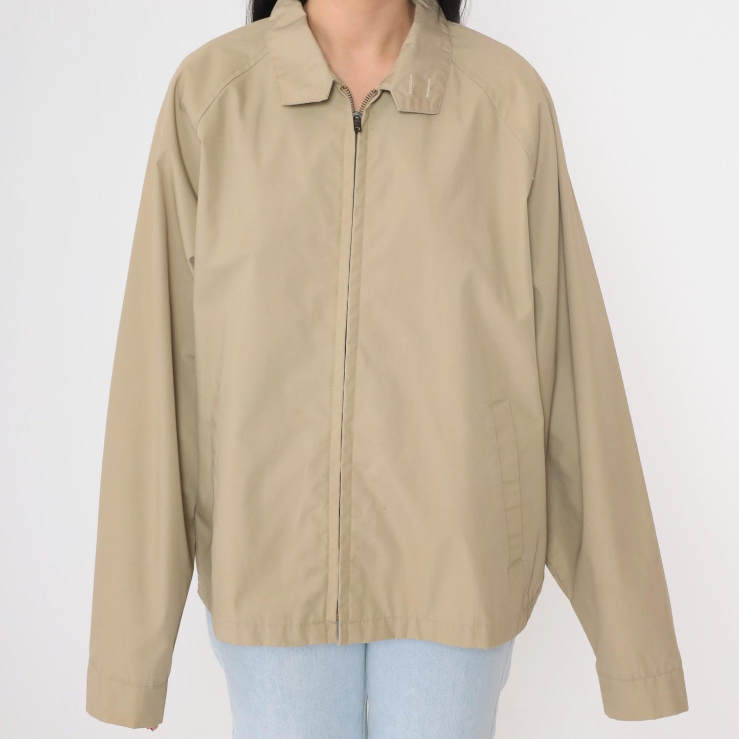 80s Khaki Windbreaker Jacket Zip Up Raglan Sleeve Men's Extra Large XL