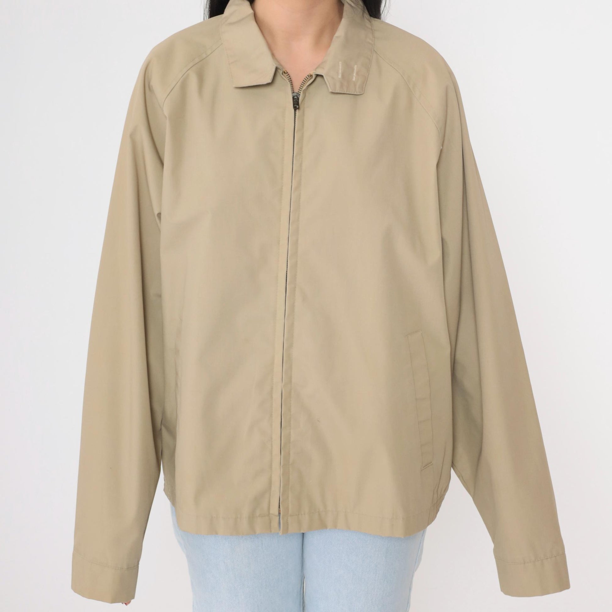 80s Khaki Windbreaker Jacket Zip Up Raglan Sleeve Men's Extra Large XL